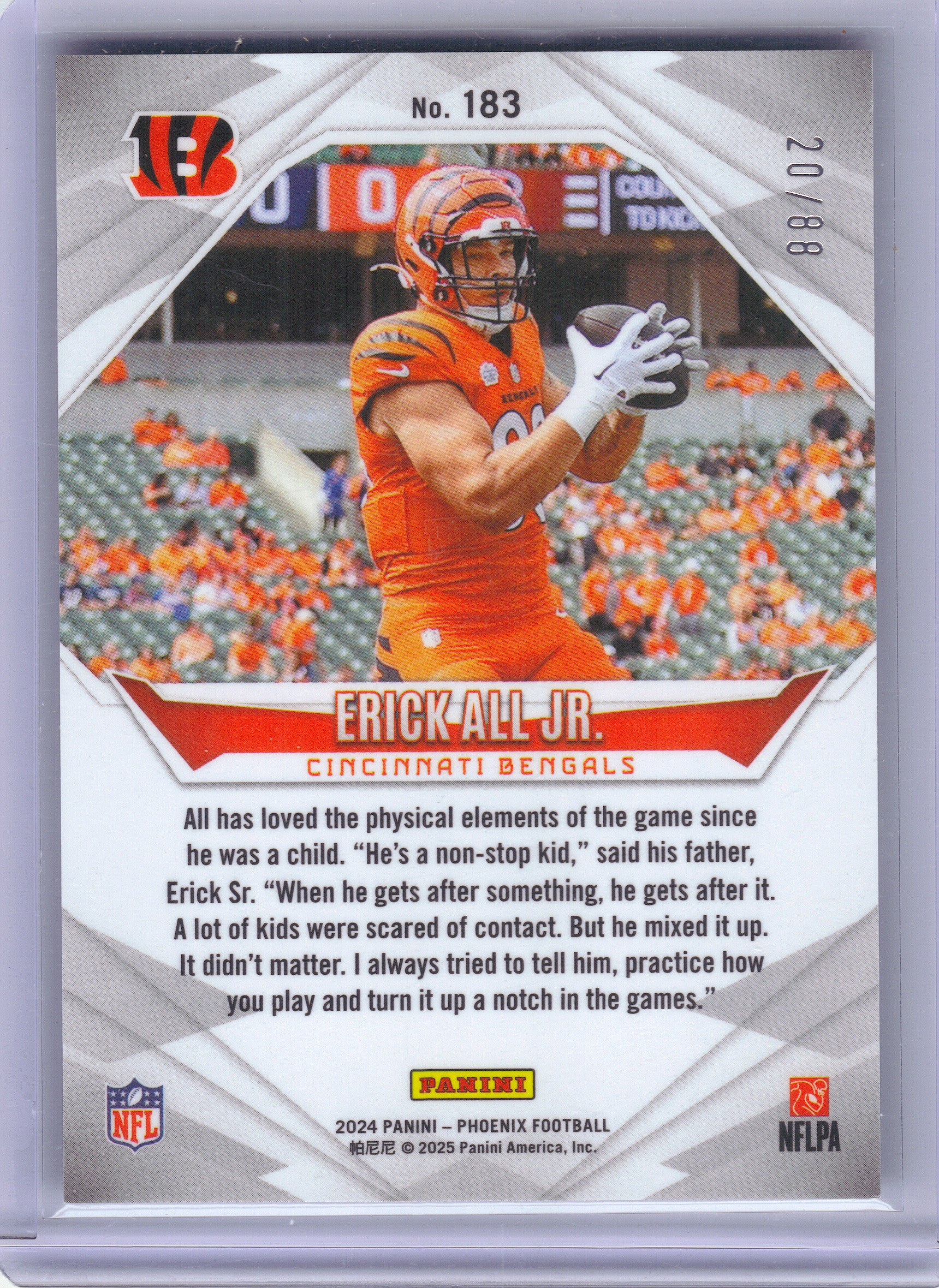 2024 Panini Phoenix #183 Erick All Jr. Pink Fade #/88 Cincinnati Bengals SN,RC
