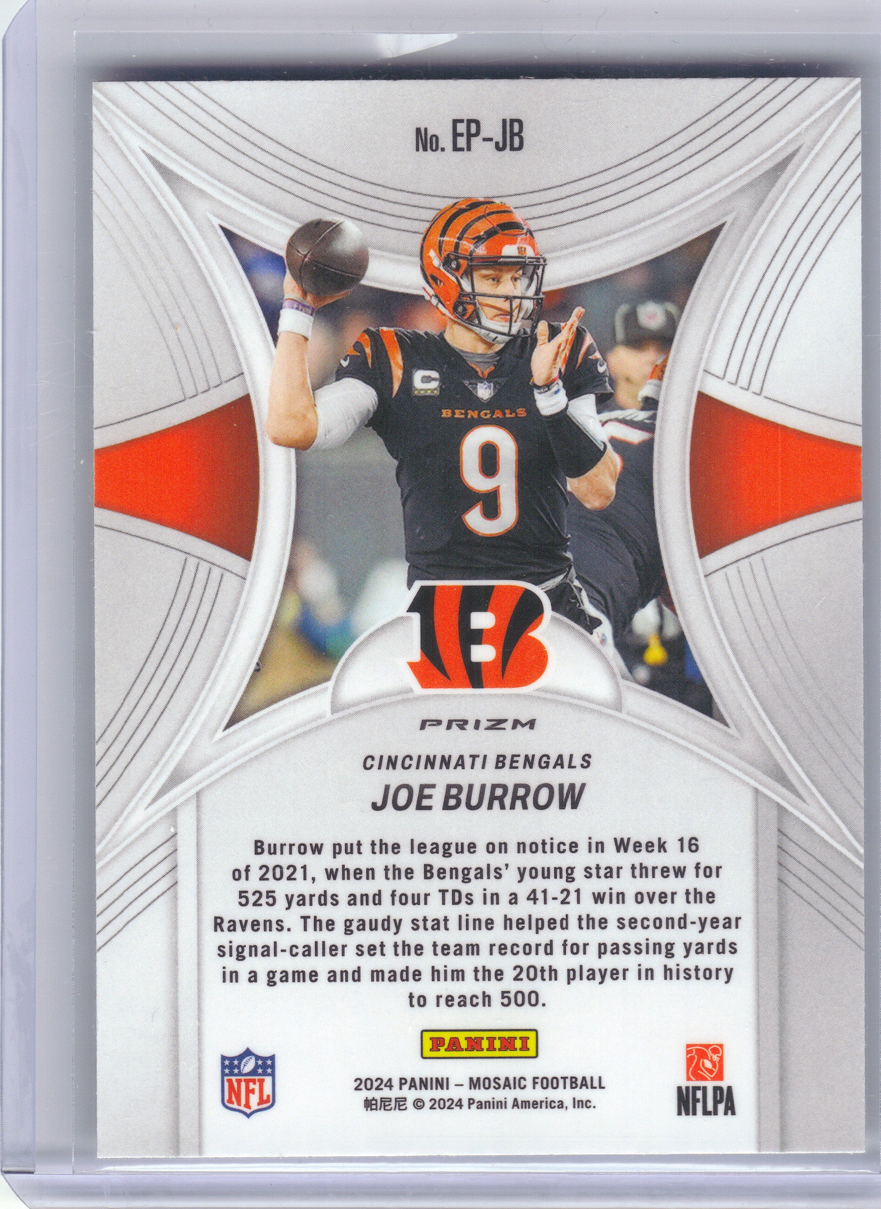 2024 Panini Mosaic #EP-JB Joe Burrow Epic Performers Mosaic Cincinnati Bengals