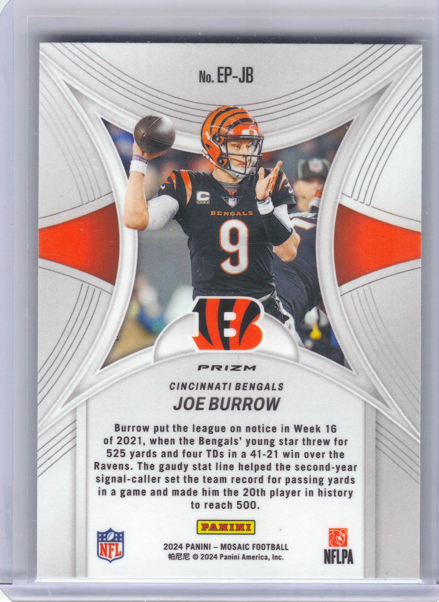 2024 Panini Mosaic #EP-JB Joe Burrow Epic Performers Mosaic Green Cincinnati Bengals