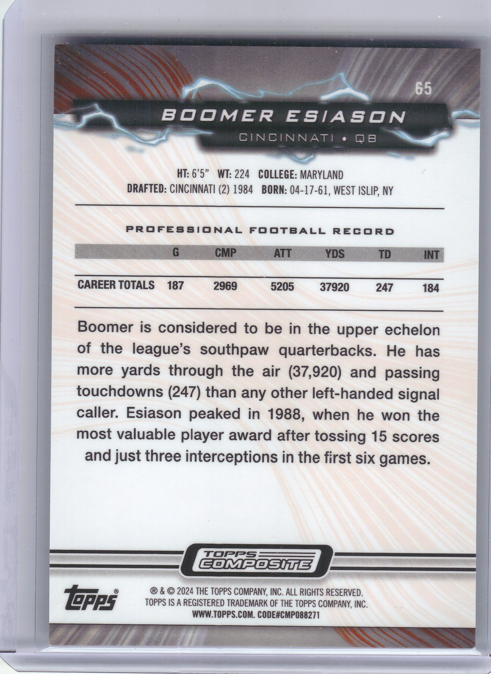 2023 Topps Composite #65 Boomer Esiason Resurgence Teal Surge #/149 Cincinnati Bengals SN