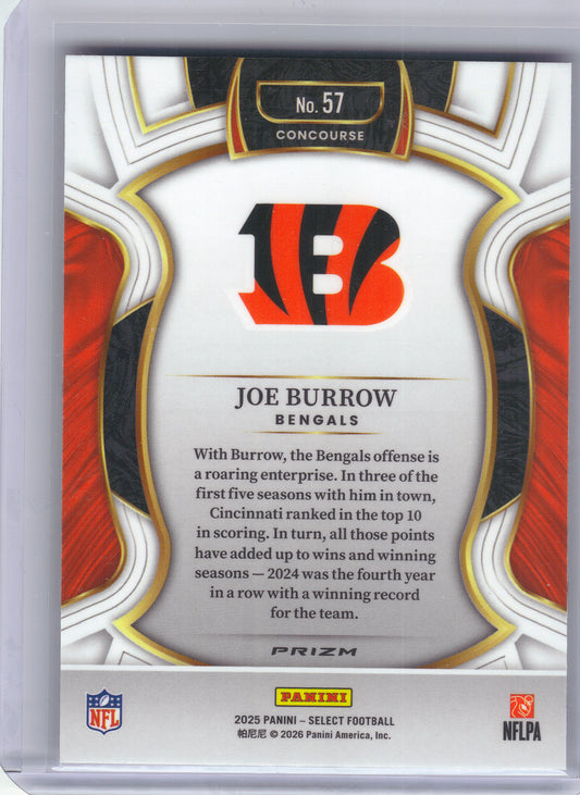 2025 Panini Select #57 Joe Burrow Pink Prizm Shock Cincinnati Bengals