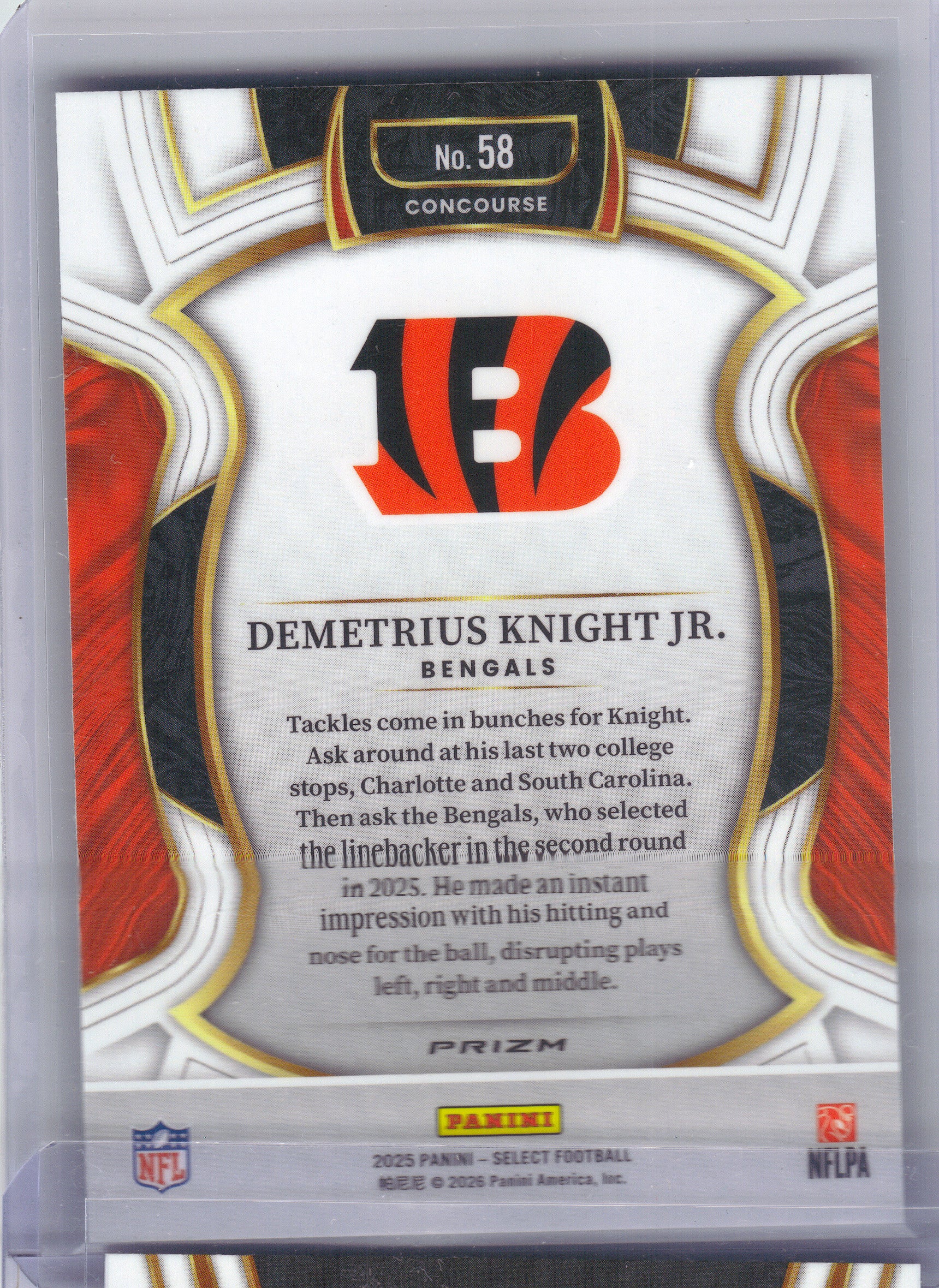 2025 Panini Select #58 Demetrius Knight Jr. Silver Prizm Cincinnati Bengals RC