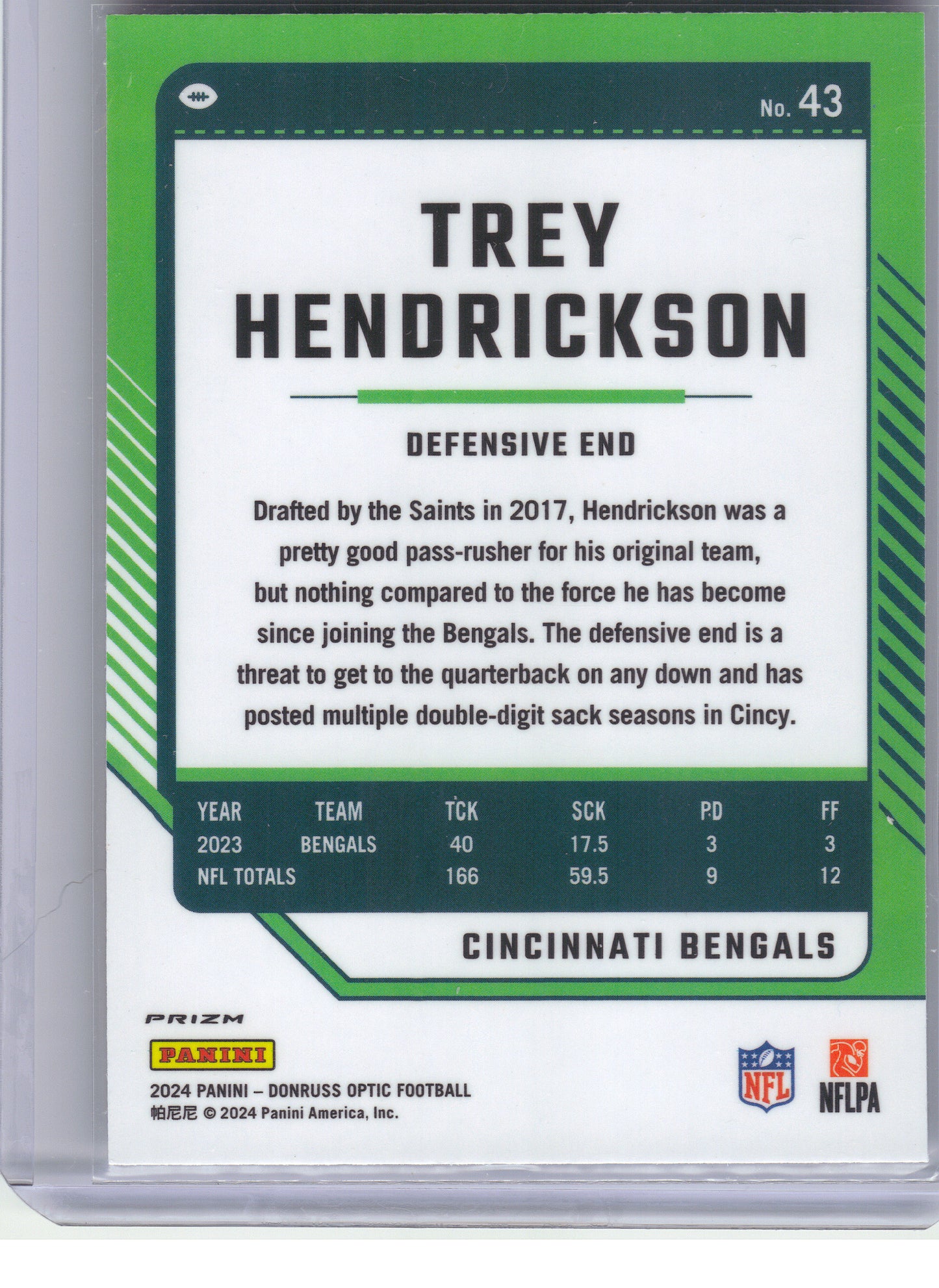 2024 Donruss Optic #43 Trey Hendrickson Holo Cincinnati Bengals