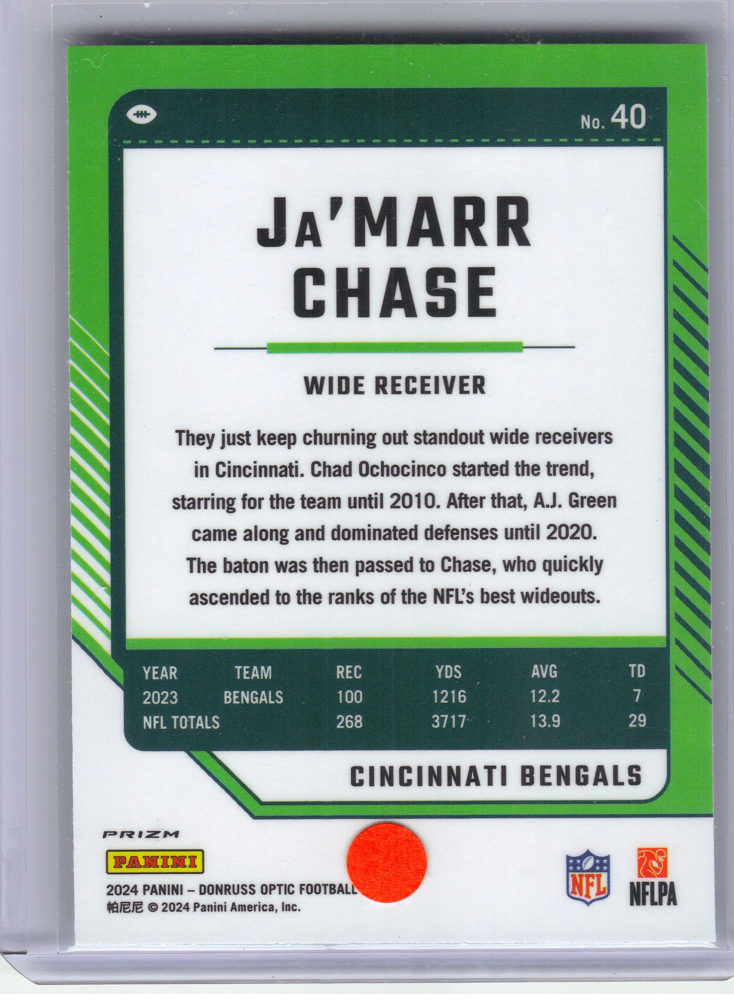 2024 Donruss Optic #40 Ja'Marr Chase Holo Cincinnati Bengals