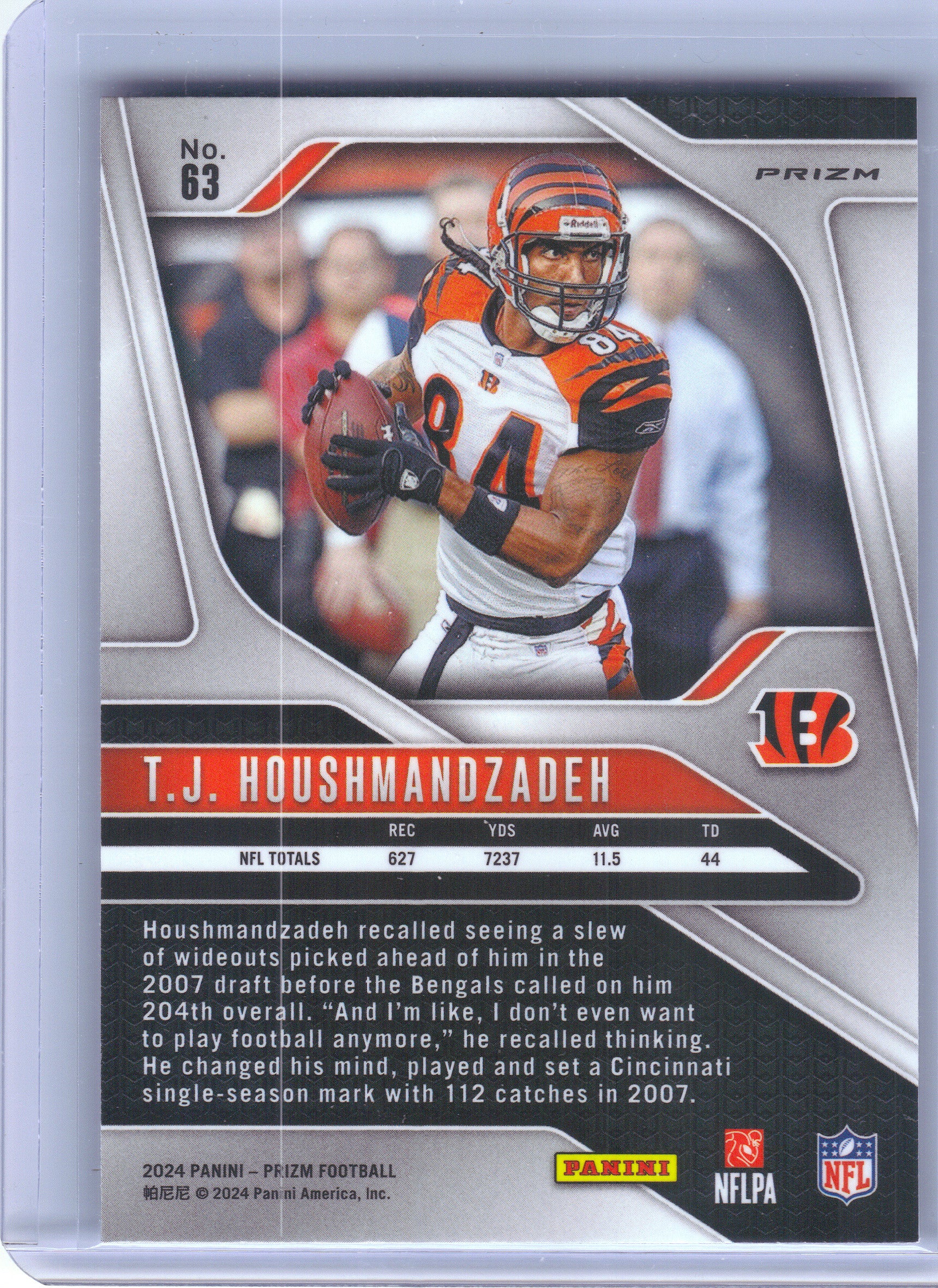 2024 Panini Prizm #63 T.J. Houshmandzadeh Silver Cincinnati Bengals