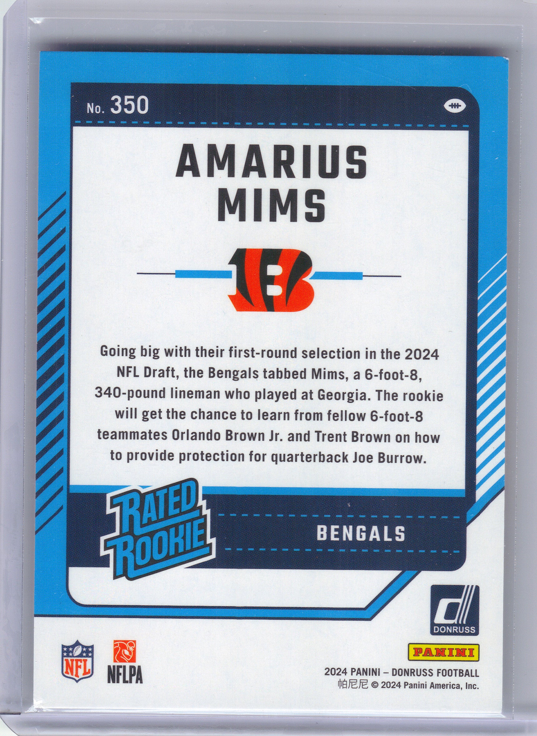 2024 Donruss #350 Amarius Mims Cincinnati Bengals RC