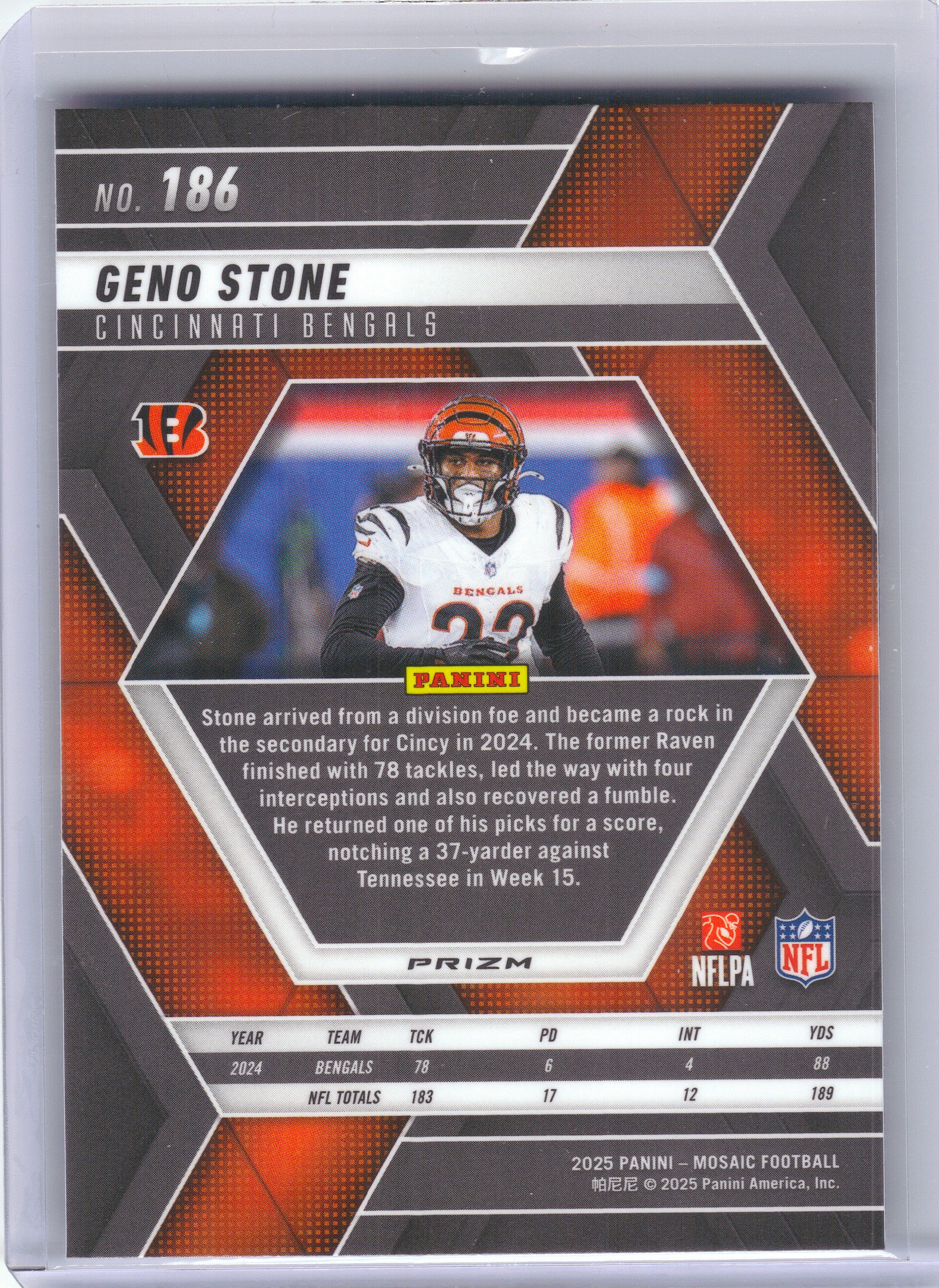 2025 Panini Mosaic #186 Geno Stone Mosaic Cincinnati Bengals
