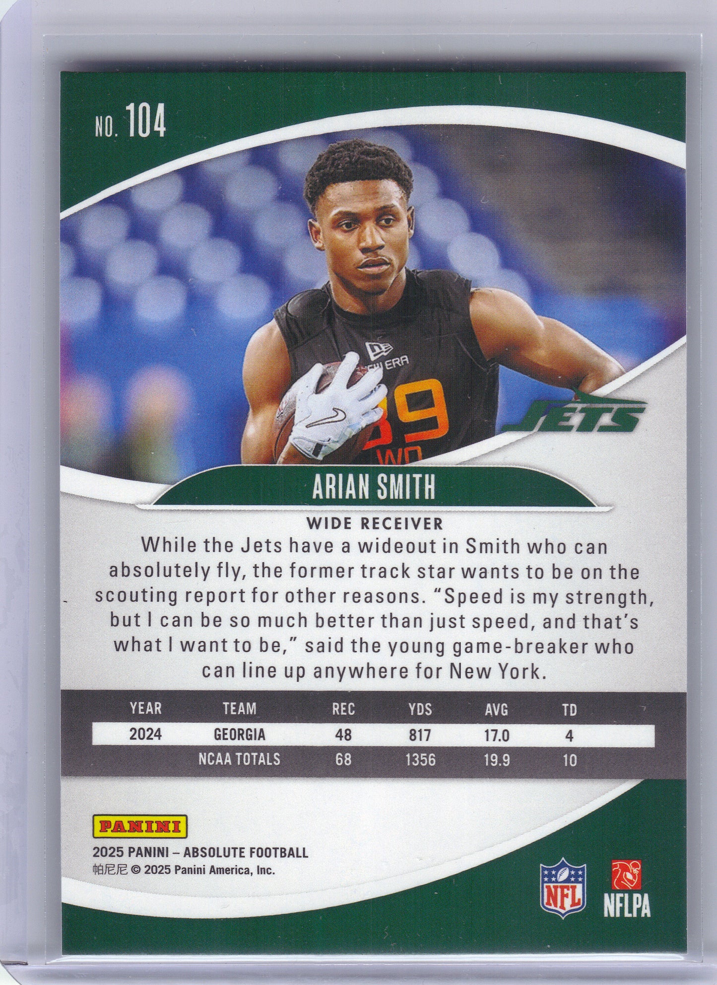 2025 Panini Absolute #104 Arian Smith Retail New York Jets RC