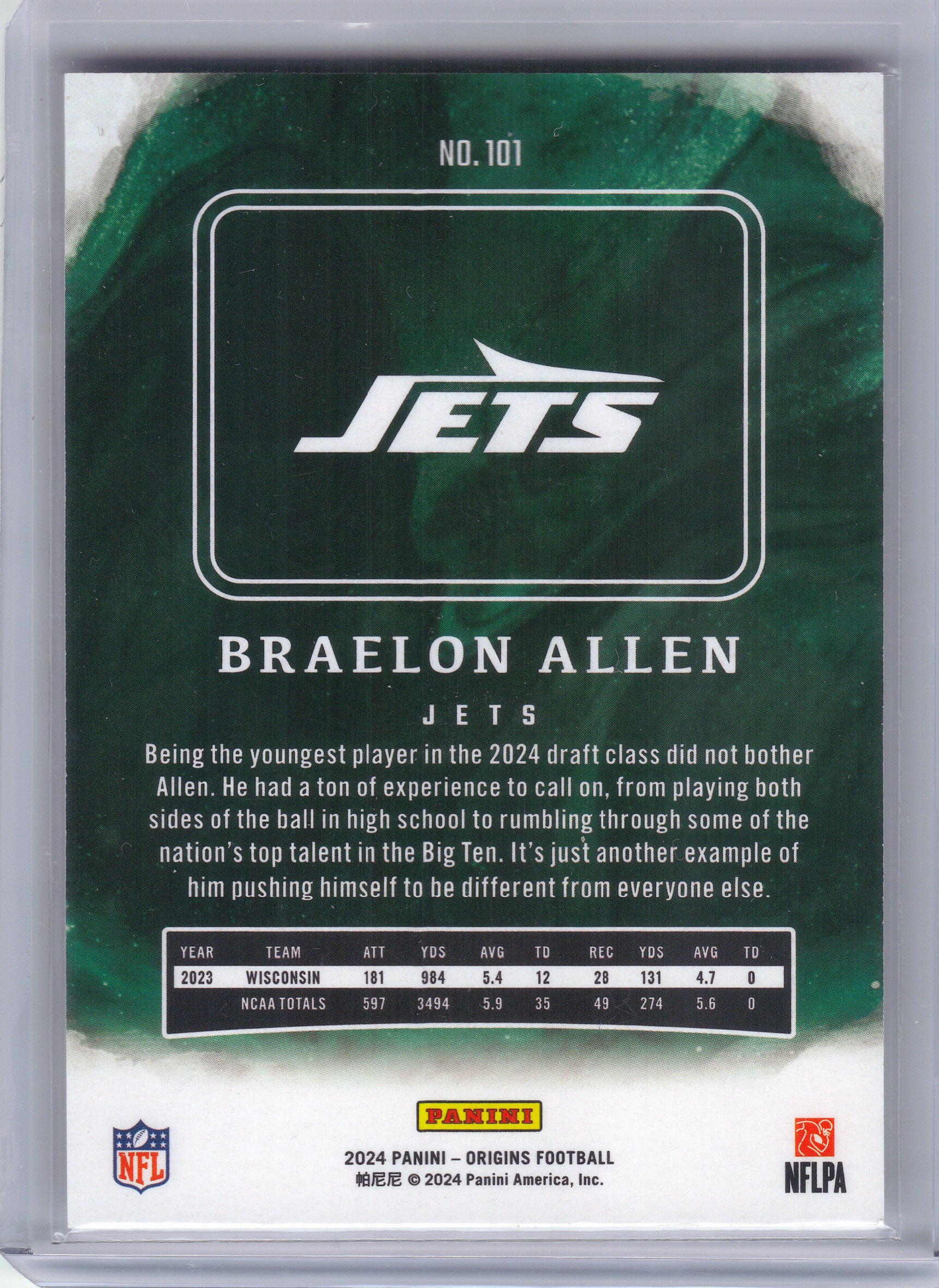 2024 Panini Origins #101 Braelon Allen New York Jets RC
