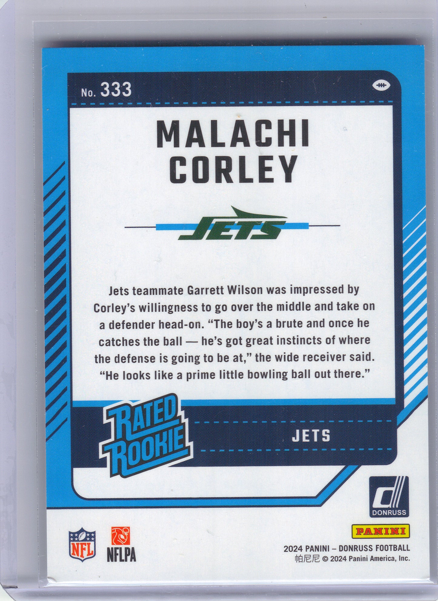 2024 Donruss #333 Malachi Corley New York Jets RC