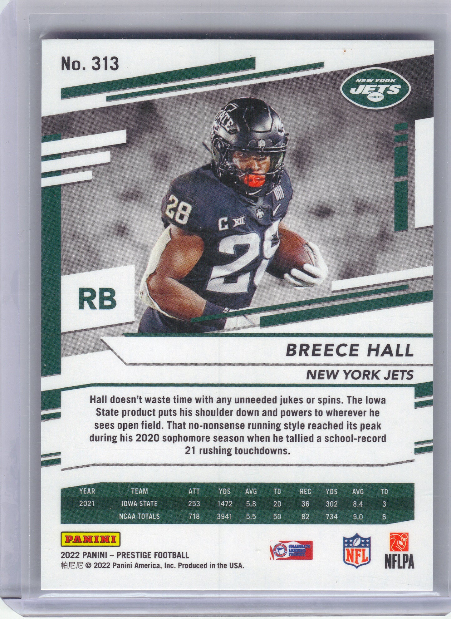 2022 Panini Prestige #313 Breece Hall Xtra Points Blue #/299 New York Jets SN,RC