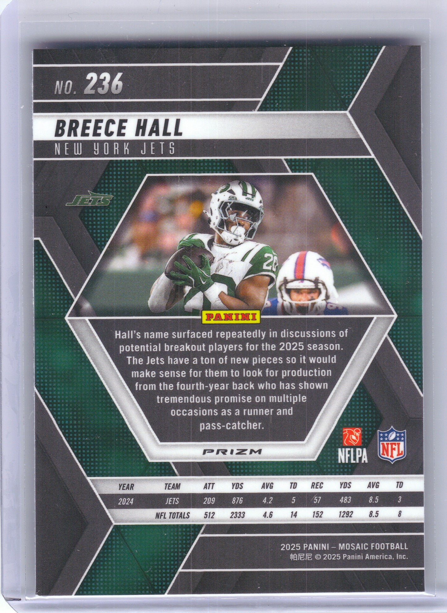 2025 Panini Mosaic #236 Breece Hall Mosaic New York Jets