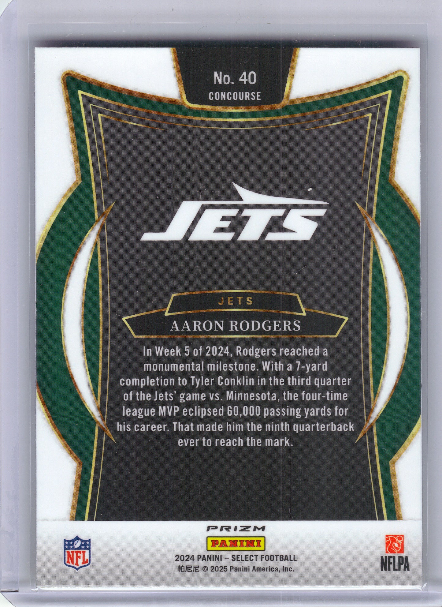 2024 Panini Select #40 Aaron Rodgers Red & Yellow Prizm Shock New York Jets