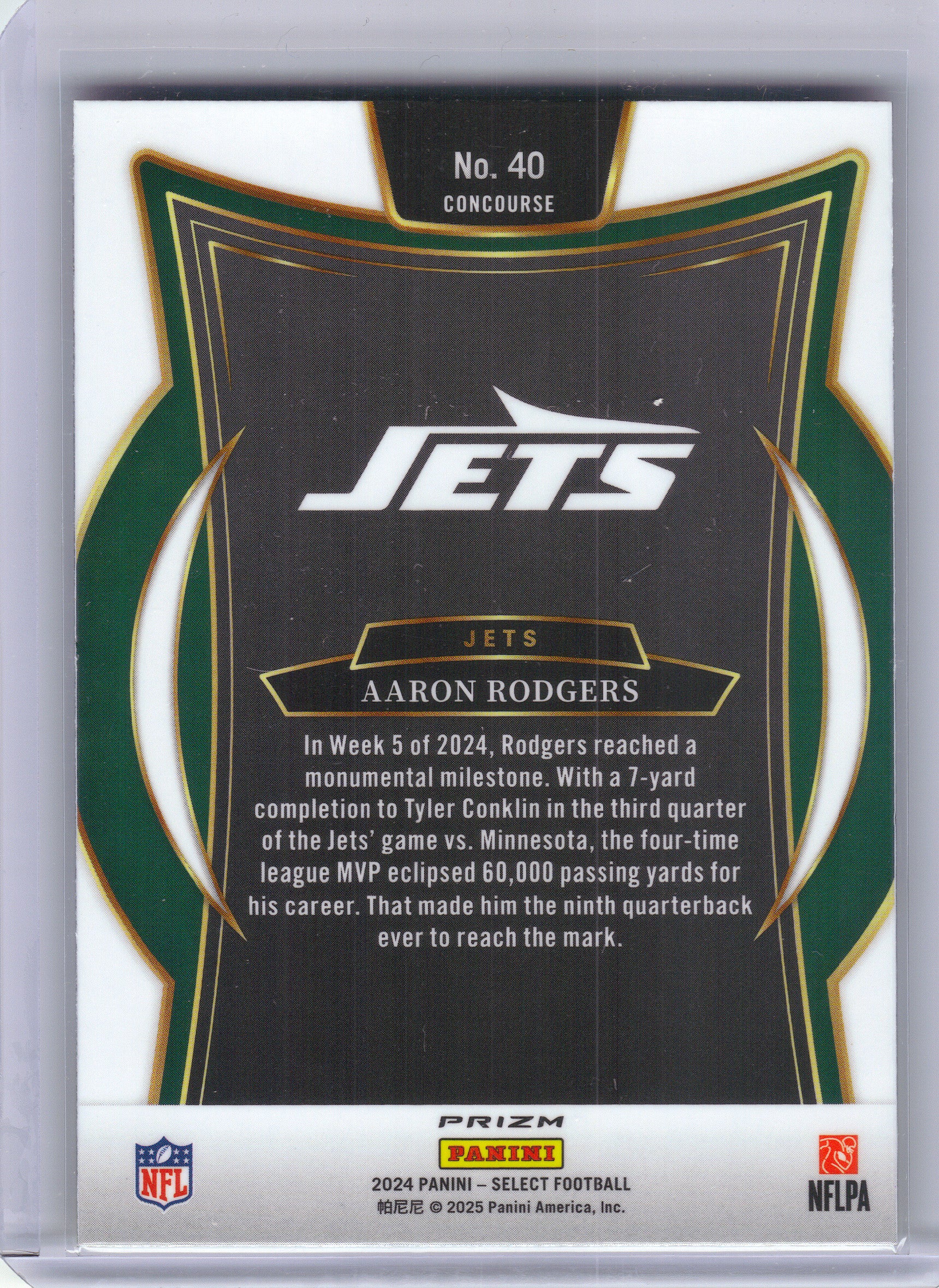 2024 Panini Select #40 Aaron Rodgers Red & Yellow Prizm Shock New York Jets