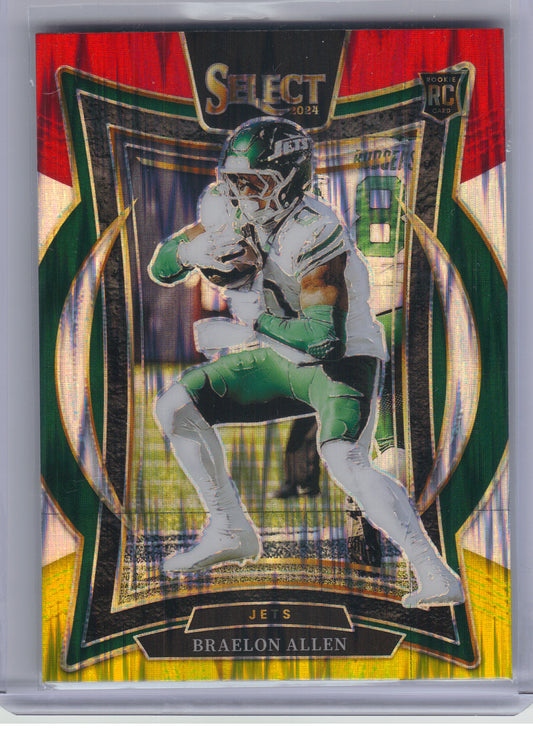 2024 Panini Select #10 Braelon Allen Red & Yellow Prizm Shock New York Jets RC
