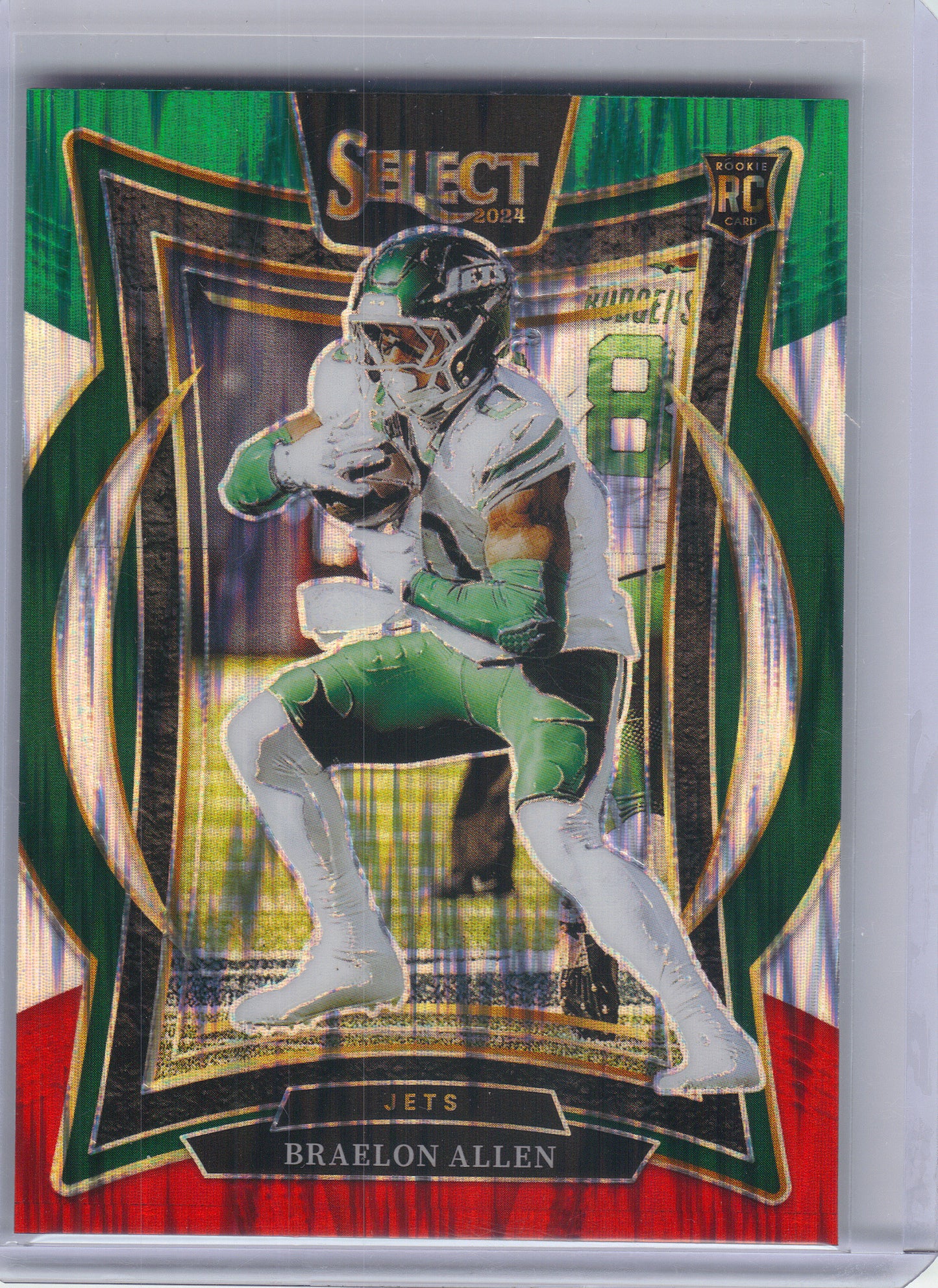 2024 Panini Select #10 Braelon Allen Green & Red Prizm Shock New York Jets RC
