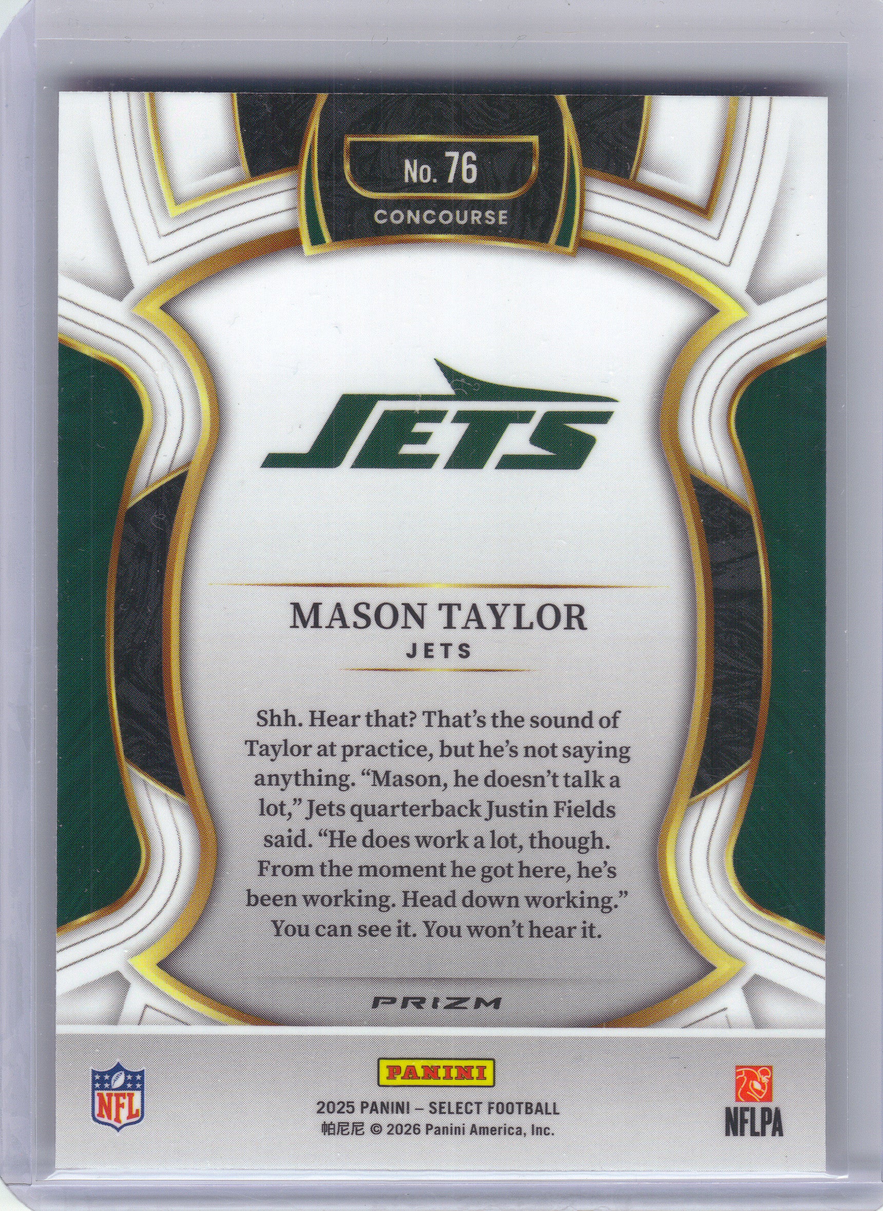 2025 Panini Select #76 Mason Taylor Pink Prizm Shock New York Jets RC