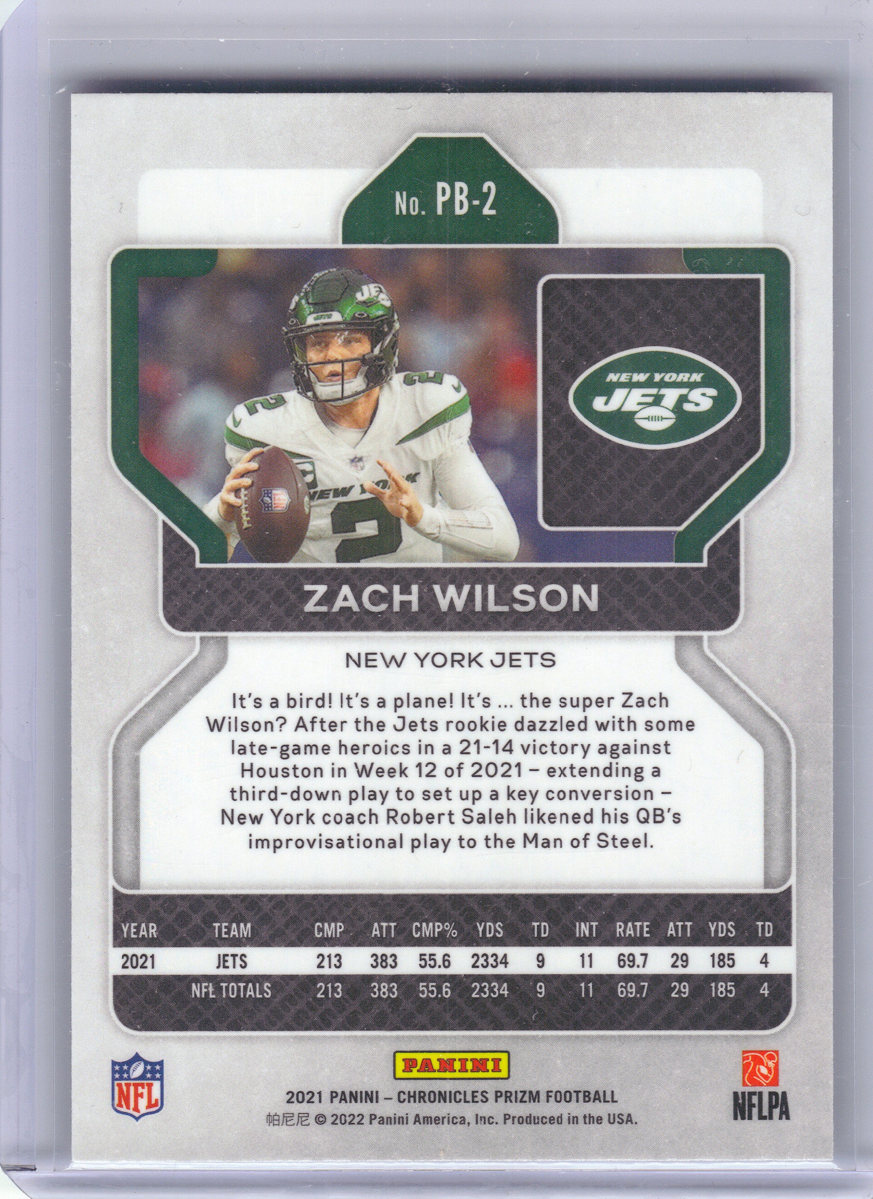 2021 Panini Chronicles #PB-2 Zach Wilson Prizm Black New York Jets