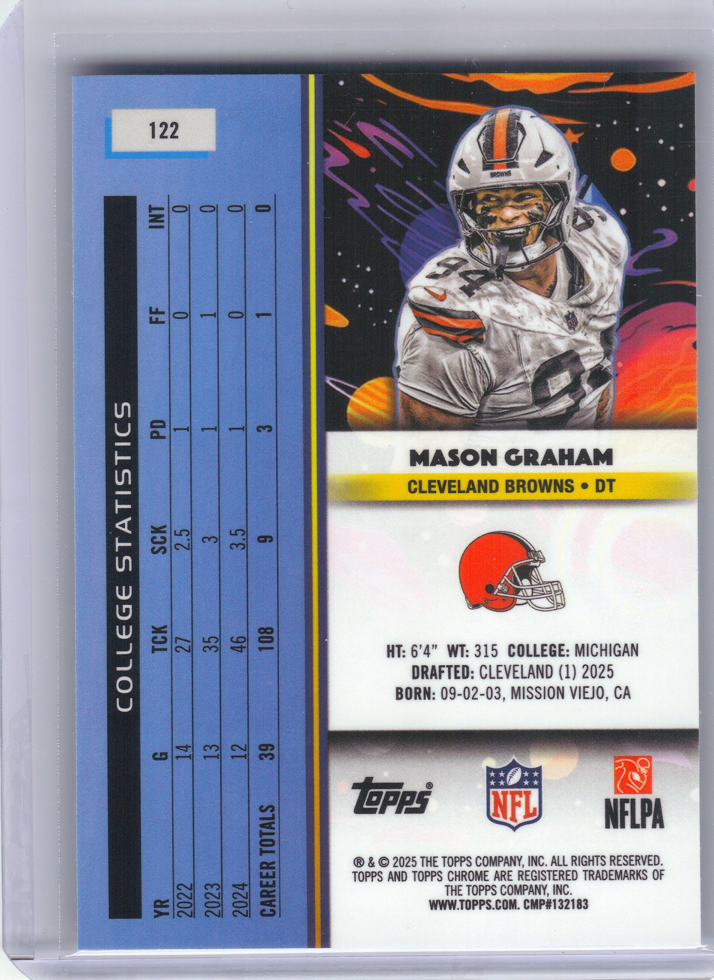 2025 Topps Chrome Cosmic #122 Mason Graham Cleveland Browns RC