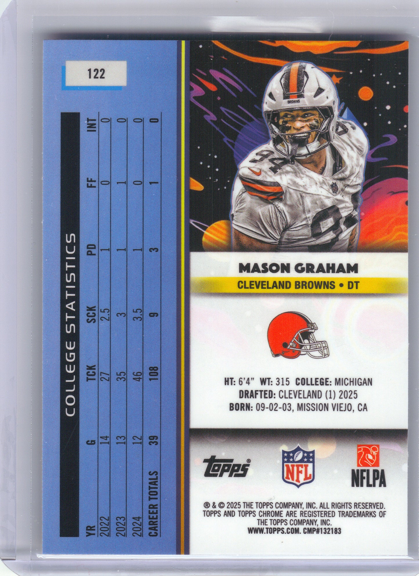2025 Topps Chrome Cosmic #122 Mason Graham x Cleveland Browns RC