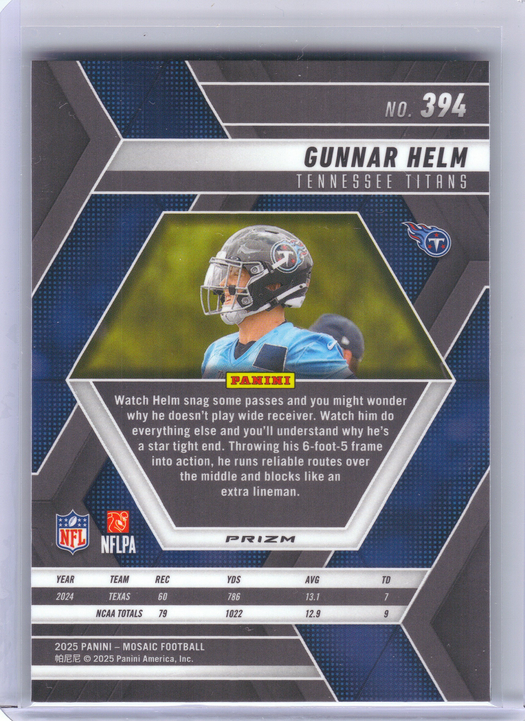 2025 Panini Mosaic #394 Gunnar Helm Mosaic Green Tennessee Titans RC