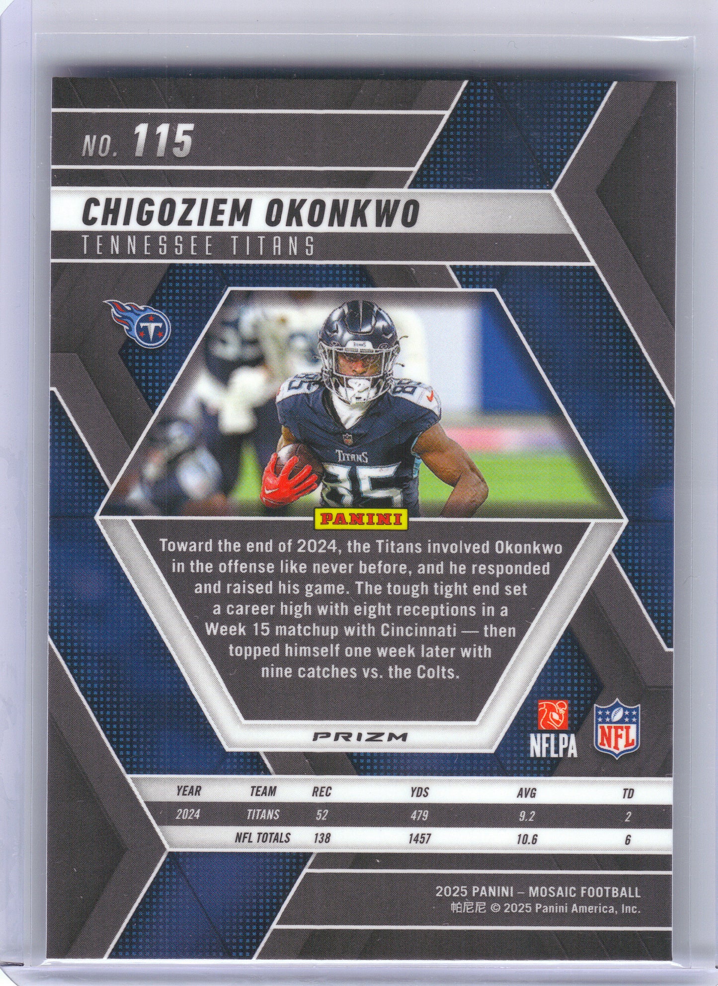 2025 Panini Mosaic #115 Chigoziem Okonkwo Mosaic Tennessee Titans