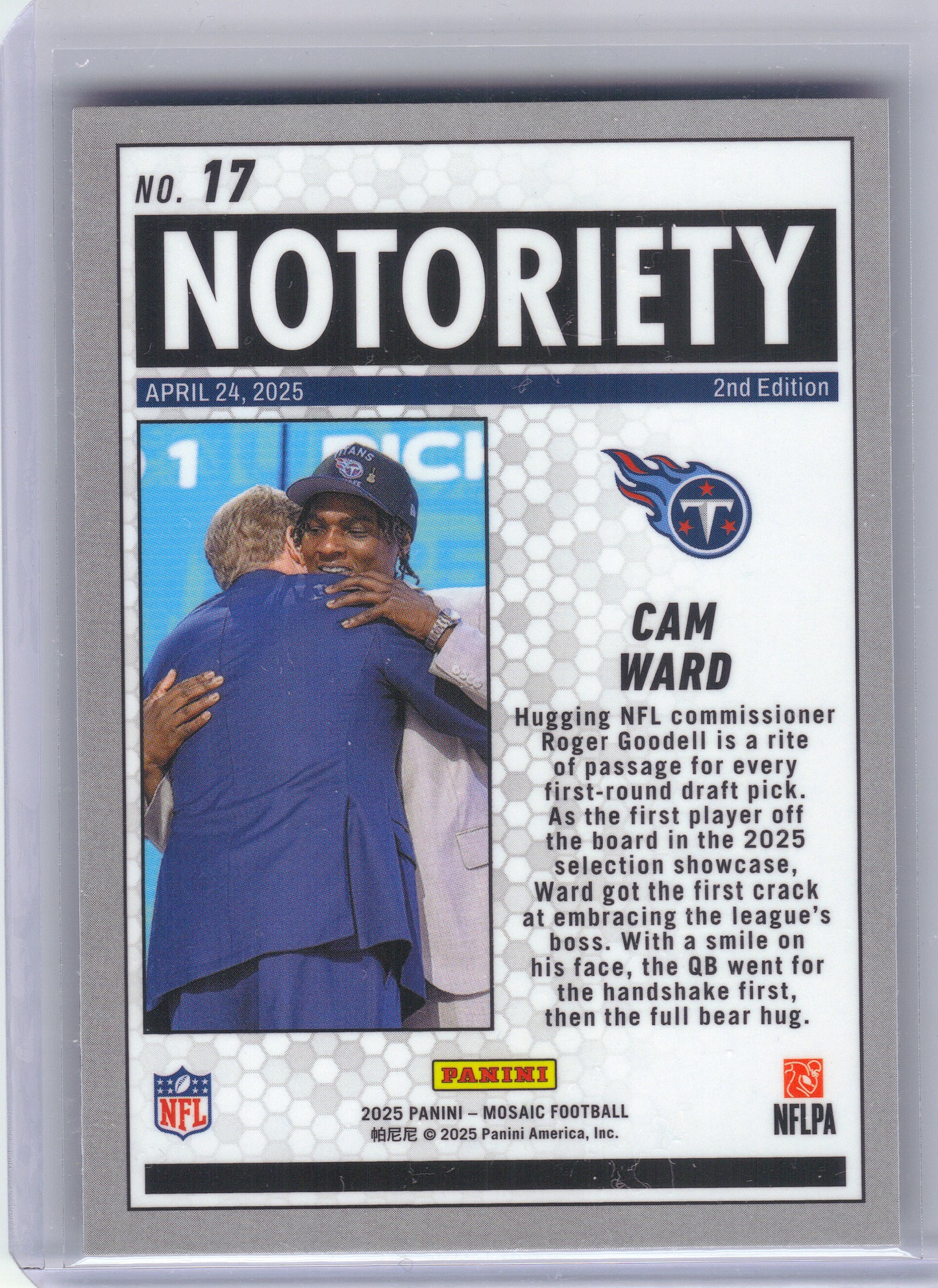 2025 Panini Mosaic #17 Cam Ward Notoriety Tennessee Titans