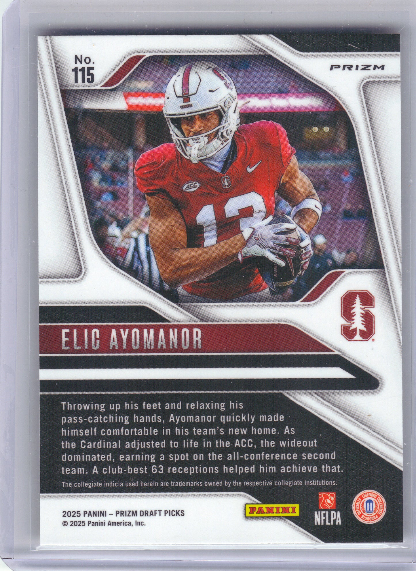 2025 Panini Prizm Draft Picks #115 Elic Ayomanor Prizms Gold Ice Stanford Cardinal