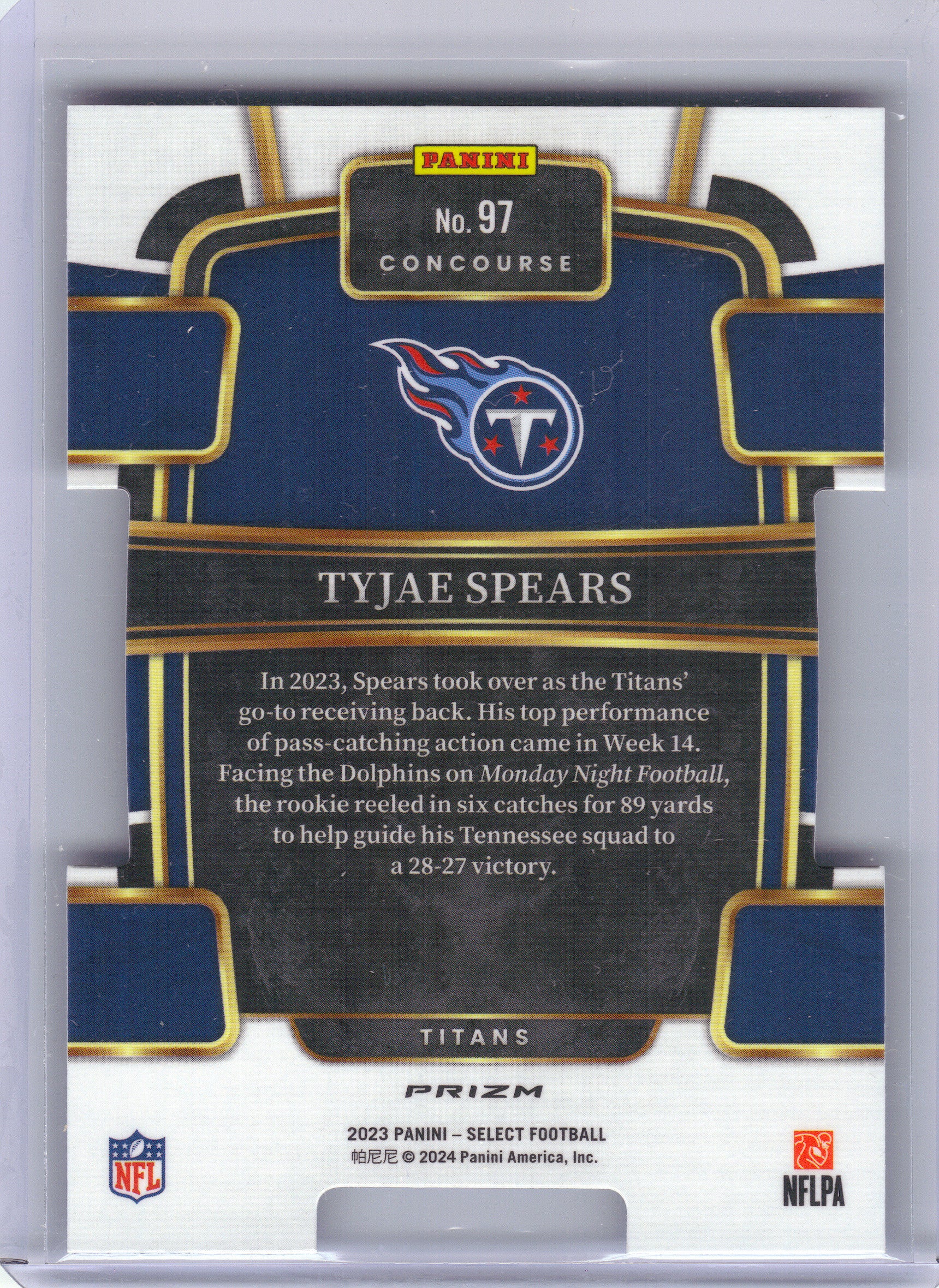 2023 Panini Select #97 Tyjae Spears Red and Blue Prizms Die Cuts Tennessee Titans RC