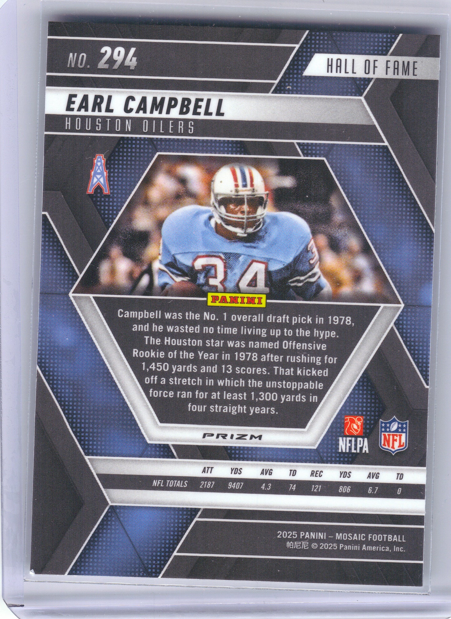2025 Panini Mosaic #294 Earl Campbell Mosaic Green Houston Oilers