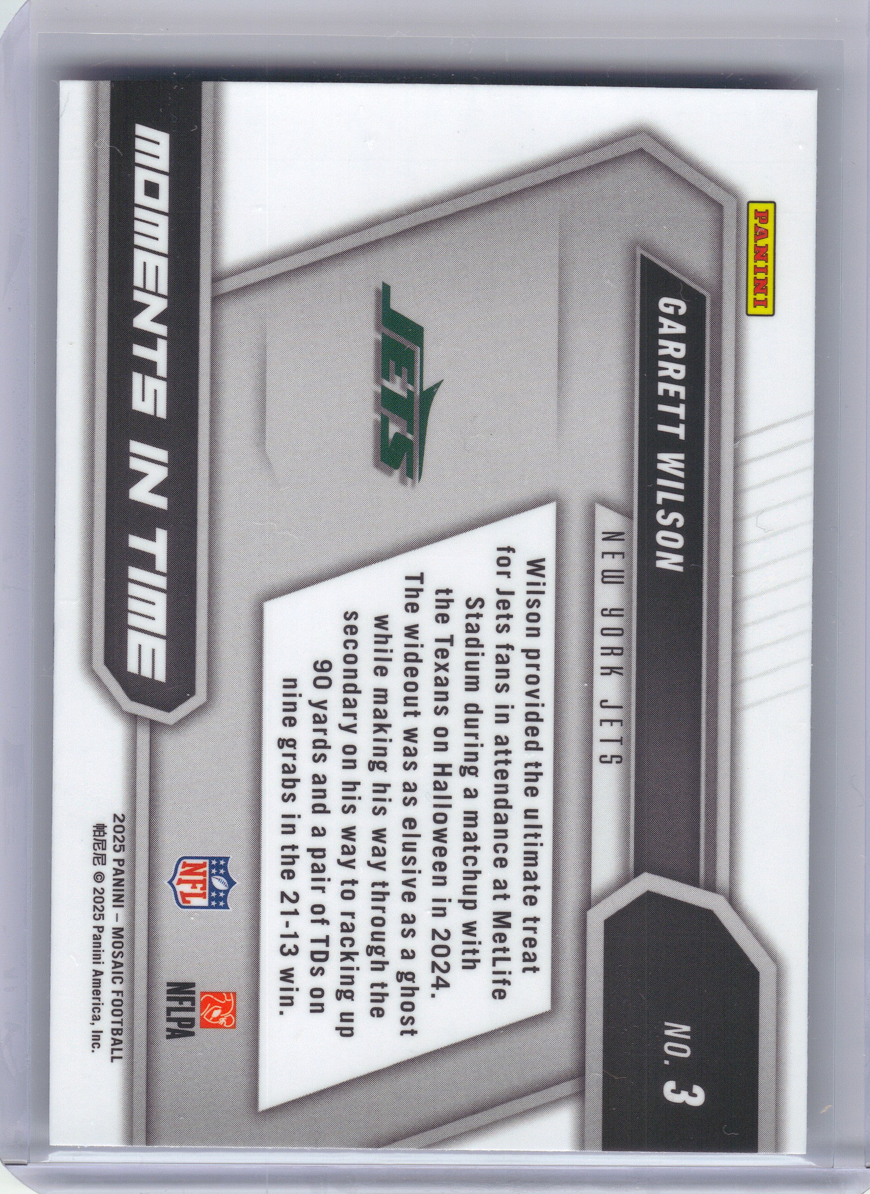 2025 Panini Mosaic #3 Garrett Wilson Moments In Time Mosaic New York Jets