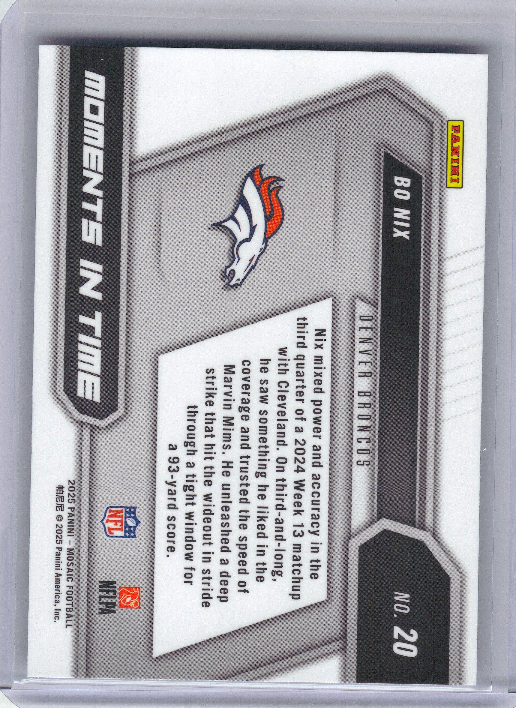 2025 Panini Mosaic #20 Bo Nix Moments In Time Mosaic Denver Broncos