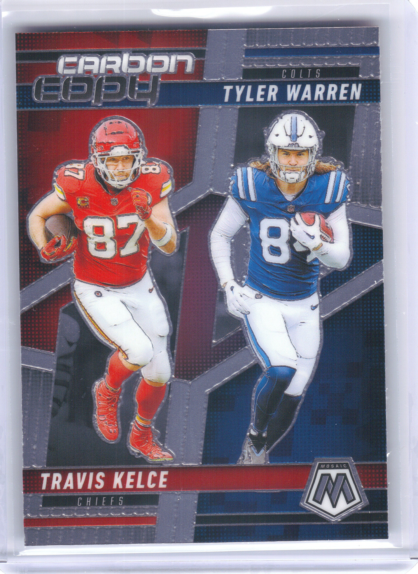 2025 Panini Mosaic #CCO-11 Travis Kelce / Tyler Warren Carbon Copy