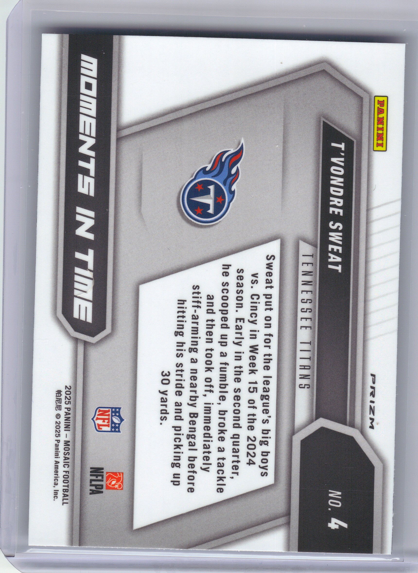 2025 Panini Mosaic #4 T’Vondre Sweat Moments In Time Silver Tennessee Titans