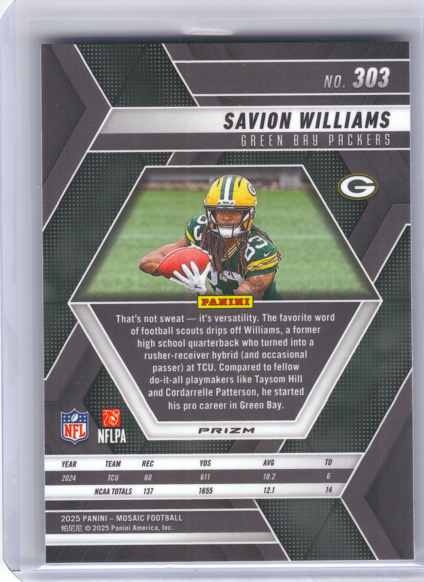 2025 Panini Mosaic #303 Savion Williams Silver Green Bay Packers RC