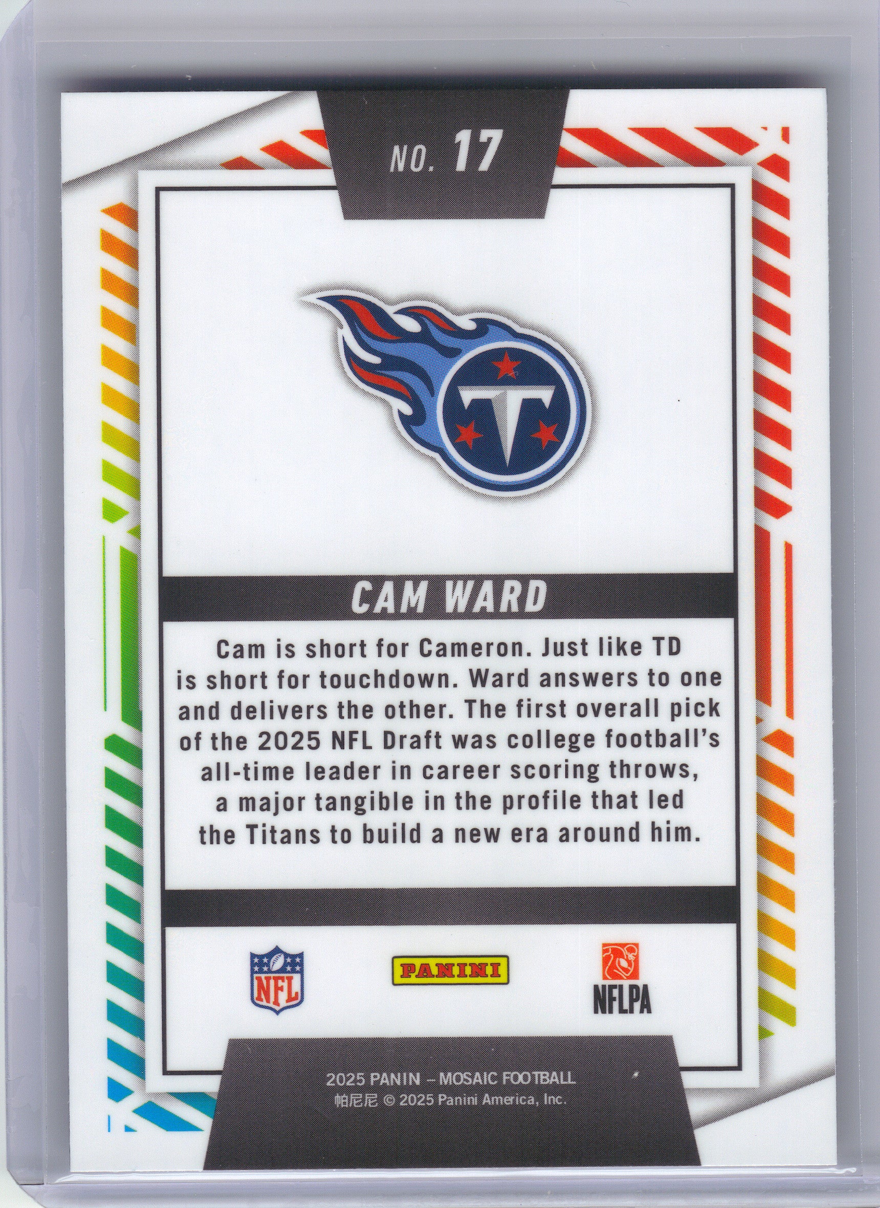 2025 Panini Mosaic #17 Cam Ward Men of Mastery Tennessee Titans