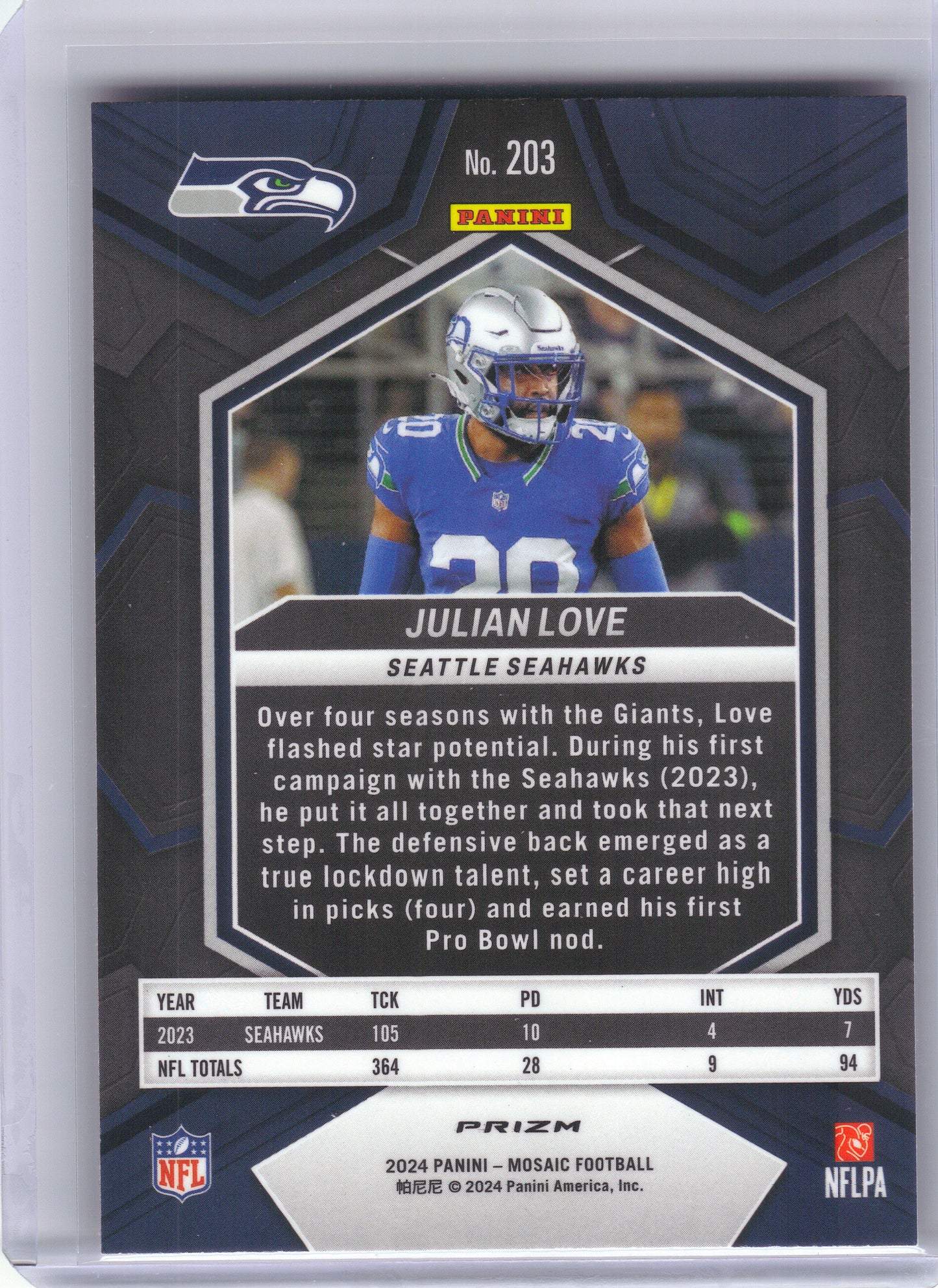 2024 Panini Mosaic #203 Julian Love Red Sparkle Seattle Seahawks