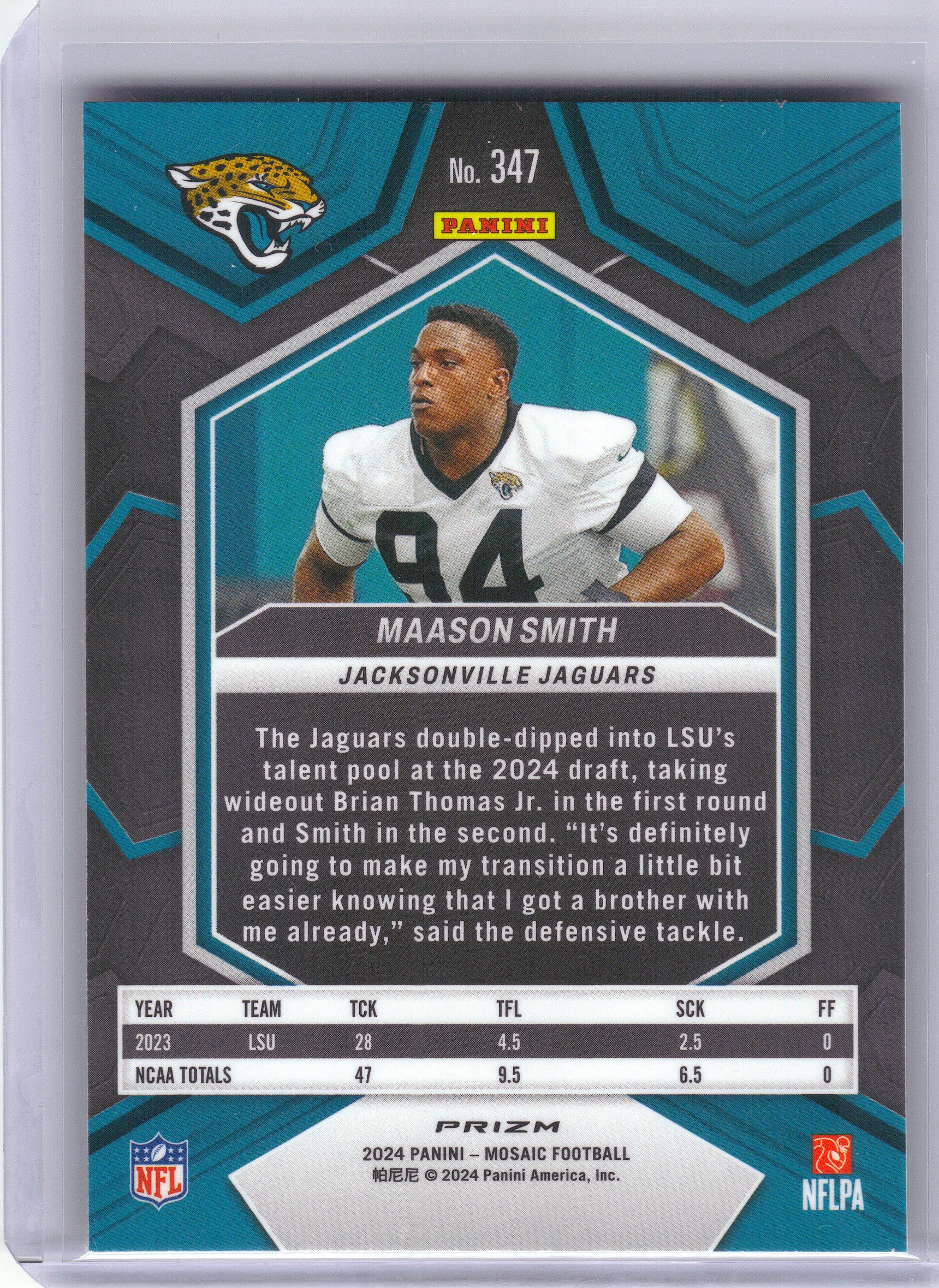 2024 Panini Mosaic #347 Maason Smith Red Sparkle Jacksonville Jaguars