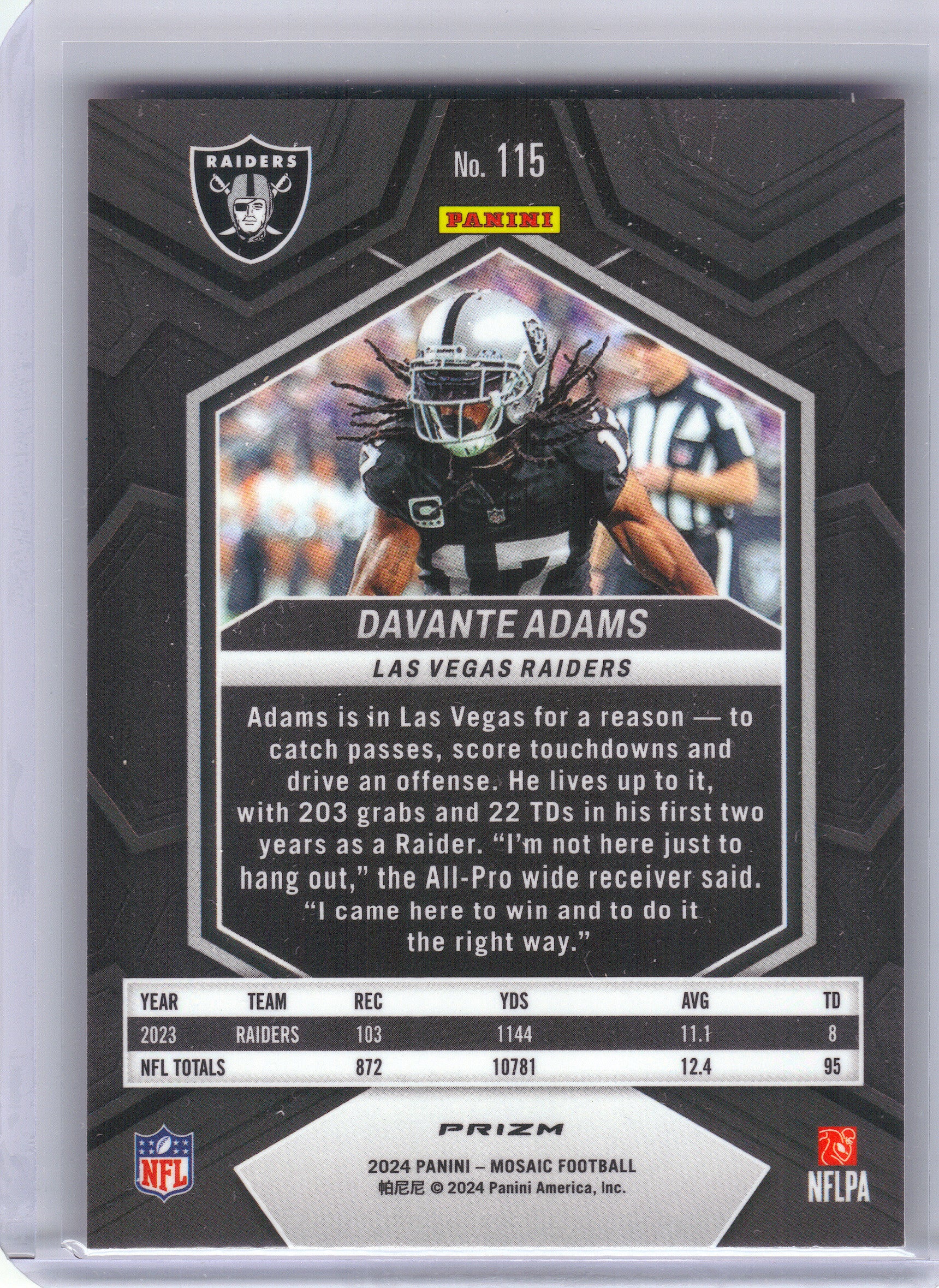2024 Panini Mosaic #115 Davante Adams Red Sparkle Las Vegas Raiders