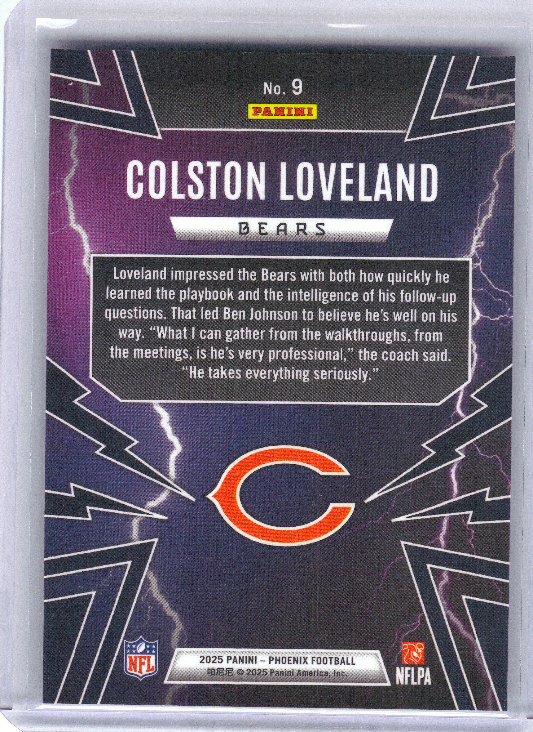 2025 Panini Phoenix #9 Colston Loveland Thunderbirds Chicago Bears