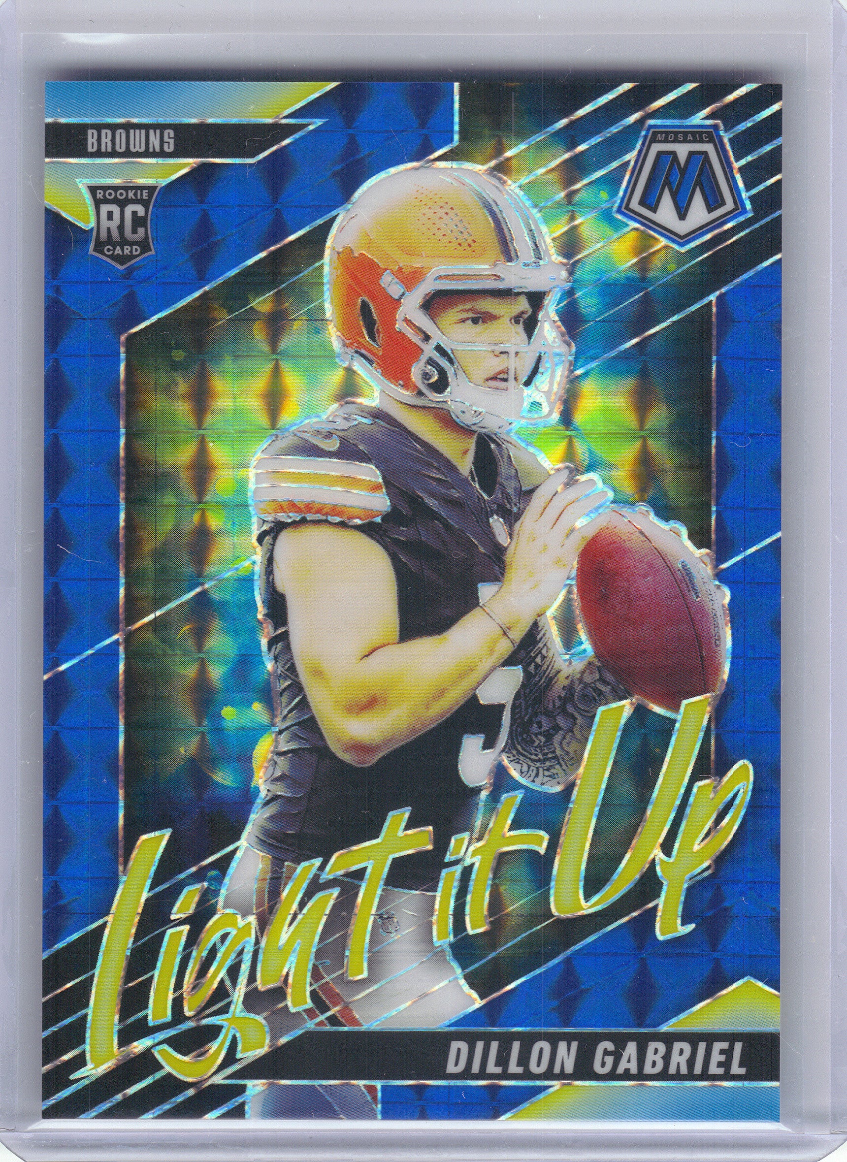 2025 Panini Mosaic #21 Dillon Gabriel Light It Up Mosaic Blue #/99 Cleveland Browns SN