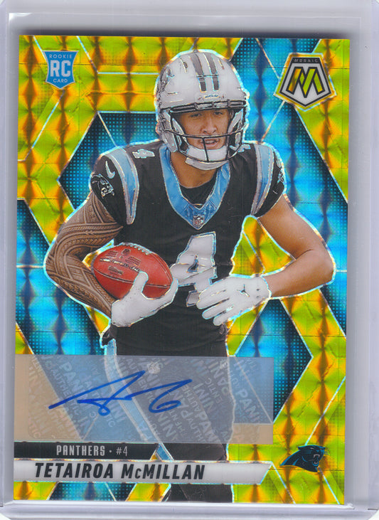 2025 Panini Mosaic #309 Tetairoa McMillan Rookie Autographs Mosaic Gold #/10 Carolina Panthers SN,RC,AU