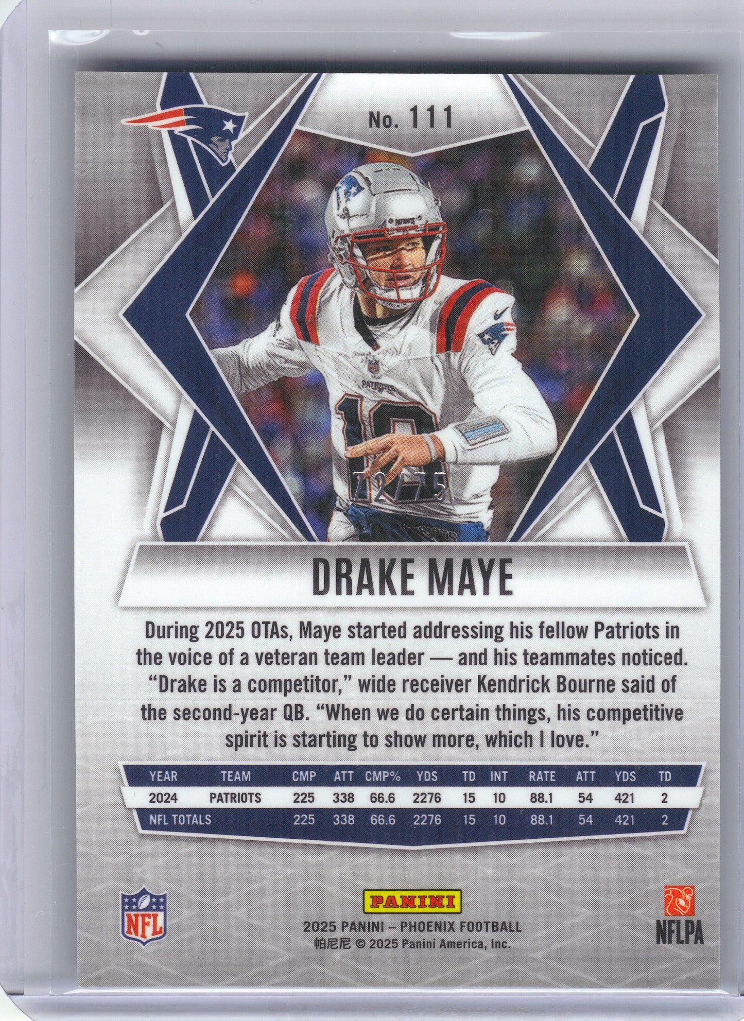 2025 Panini Phoenix #111 Drake Maye Lime Green Mojo Prizm #/75 New England Patriots SN