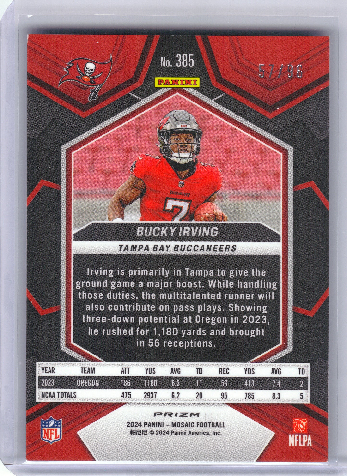 2024 Panini Mosaic #385 Bucky Irving Blue Sparkle #/96 Tampa Bay Buccaneers SN