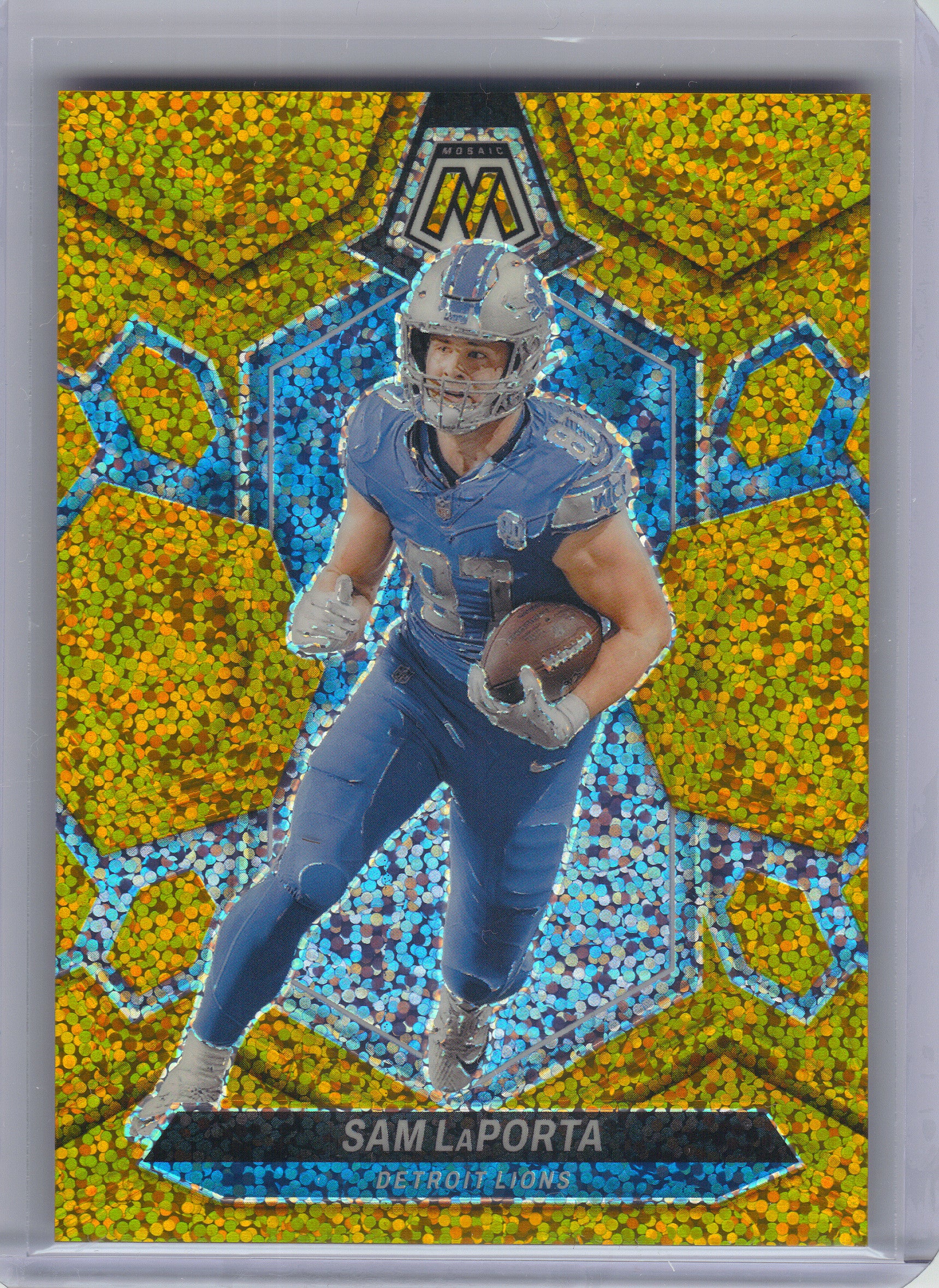 2024 Panini Mosaic #75 Sam LaPorta Gold Sparkle #/24 Detroit Lions SN