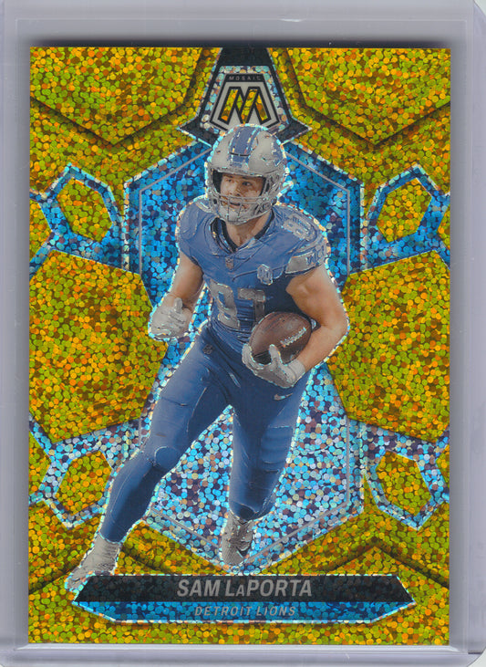2024 Panini Mosaic #75 Sam LaPorta Gold Sparkle #/24 Detroit Lions SN
