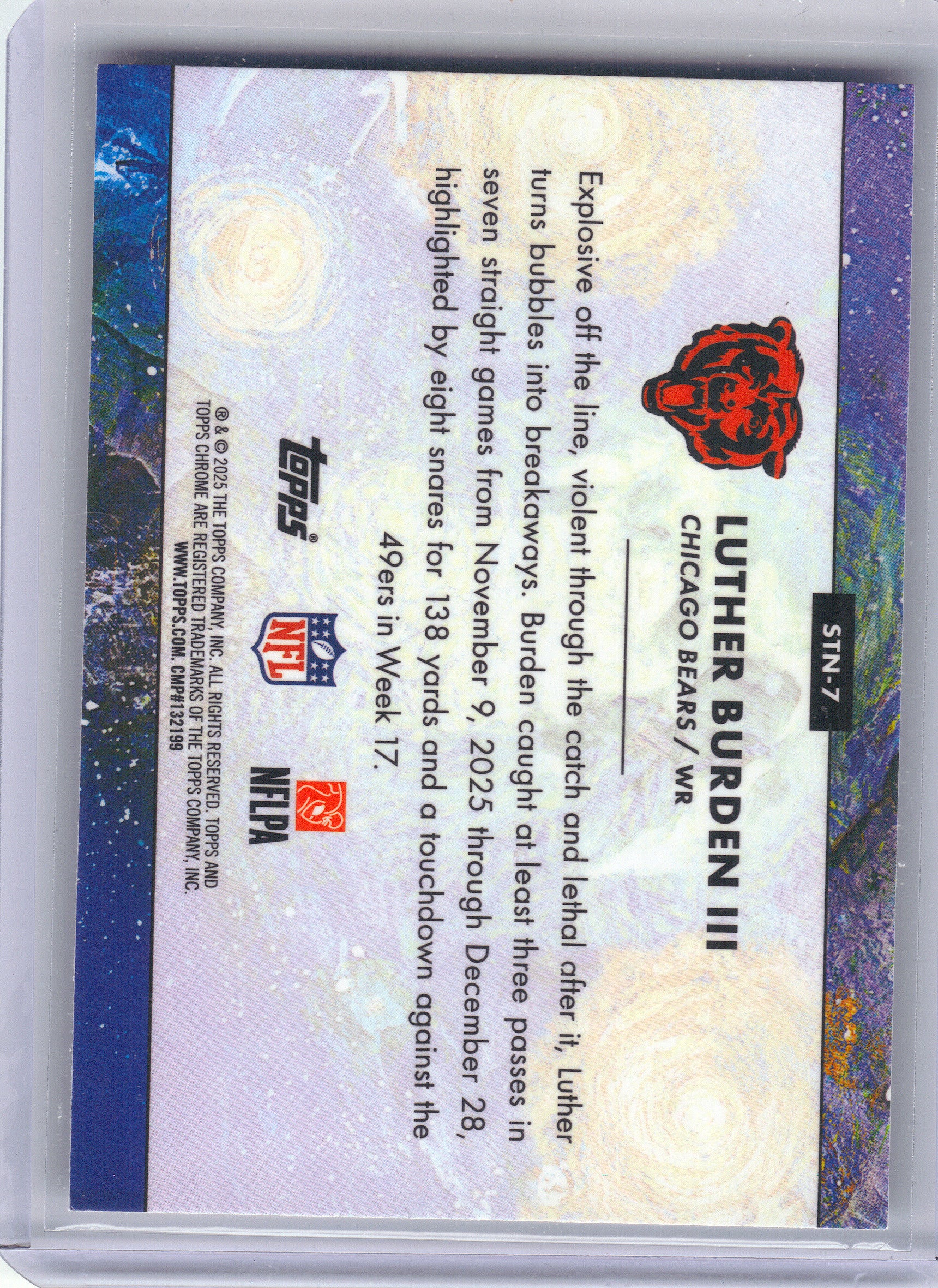 2025 Topps Chrome Cosmic #STN-7 Luther Burden III Stars in the Night Chicago Bears