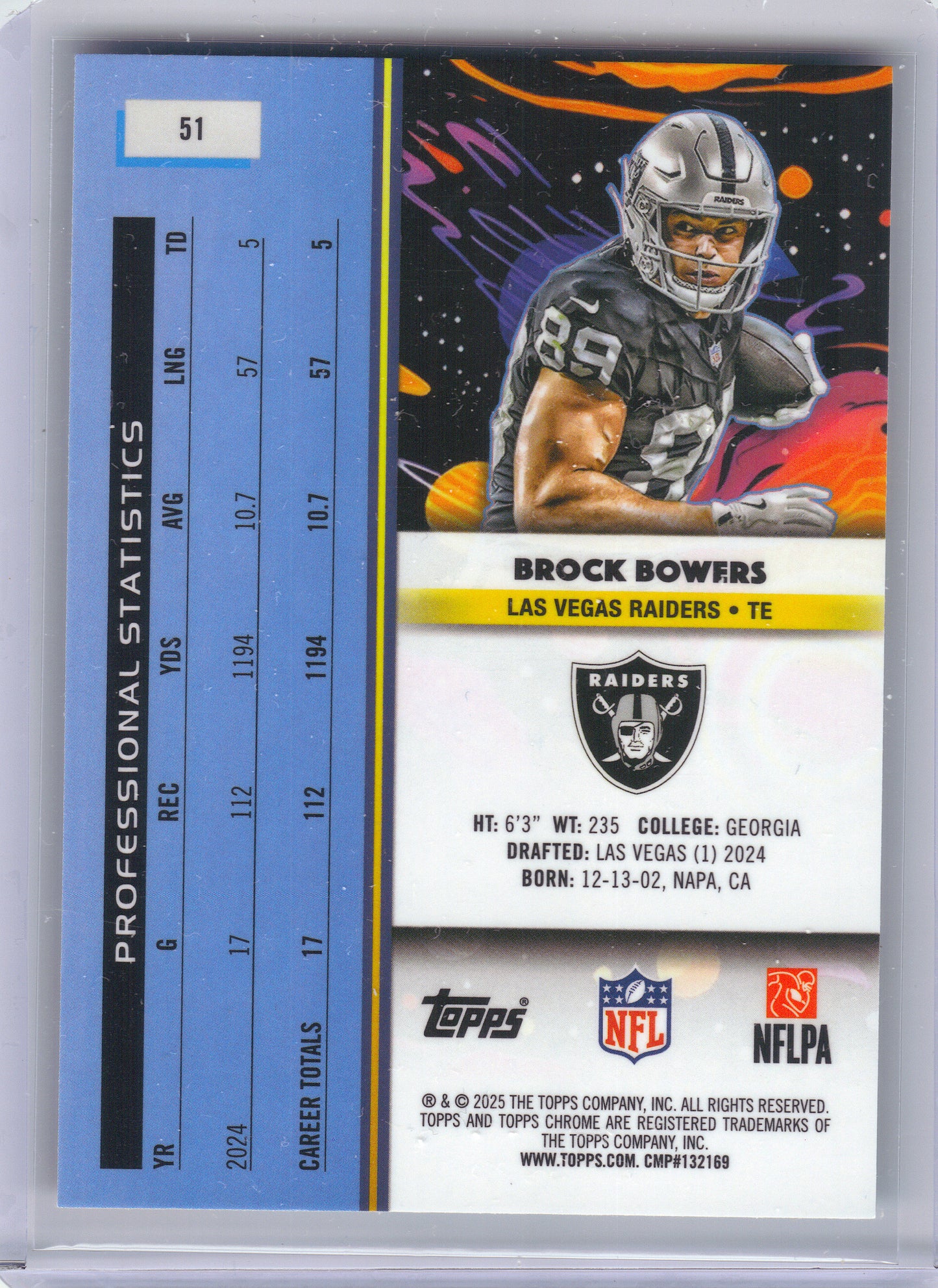 2025 Topps Chrome Cosmic #51 Brock Bowers Aqua Equinox Refractor #/199 Las Vegas Raiders SN