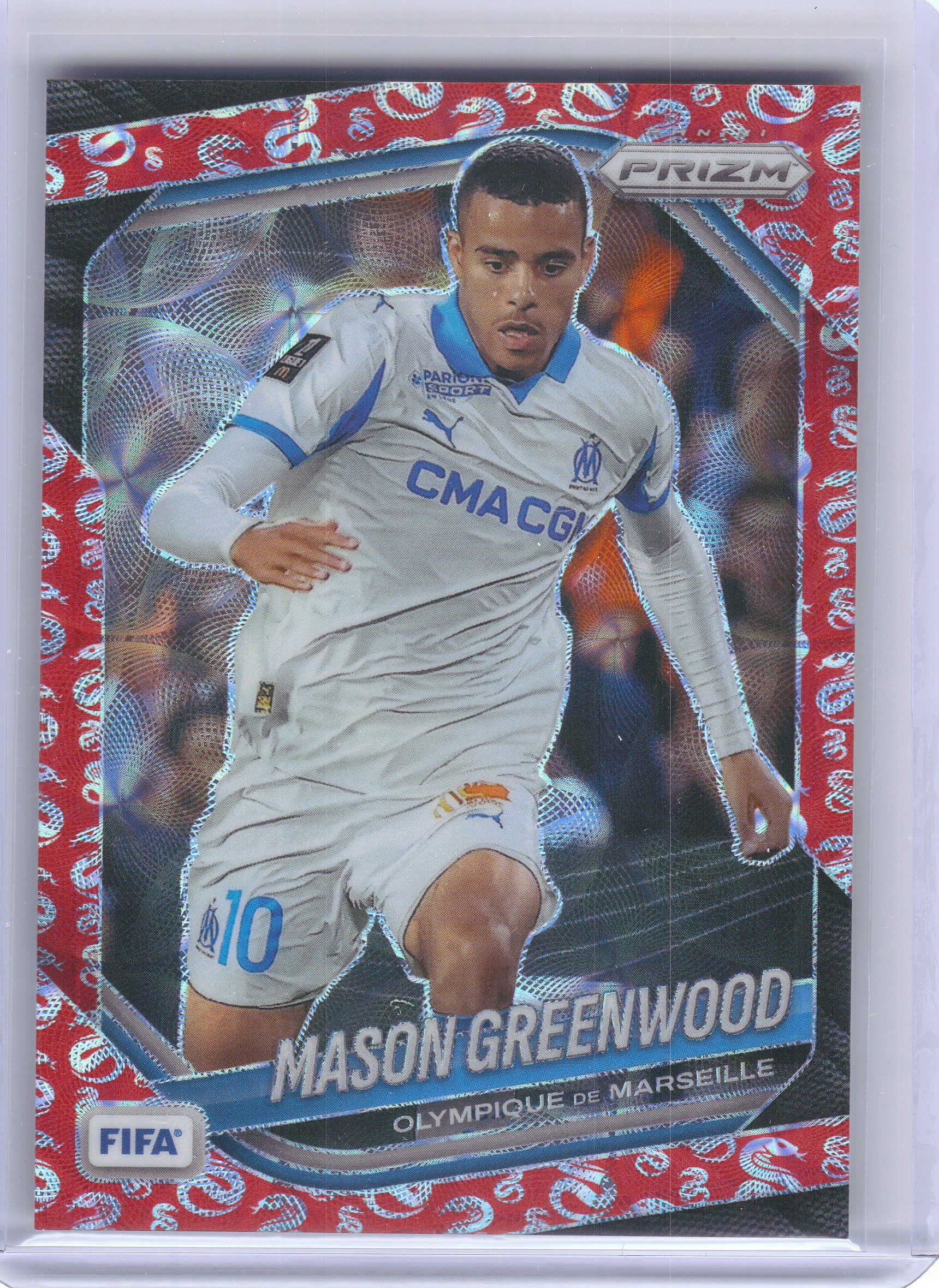 2025-26 Panini Prizm FIFA #139 Mason Greenwood Choice Snake Year Prizms #/48 Olympique de Marseille SN