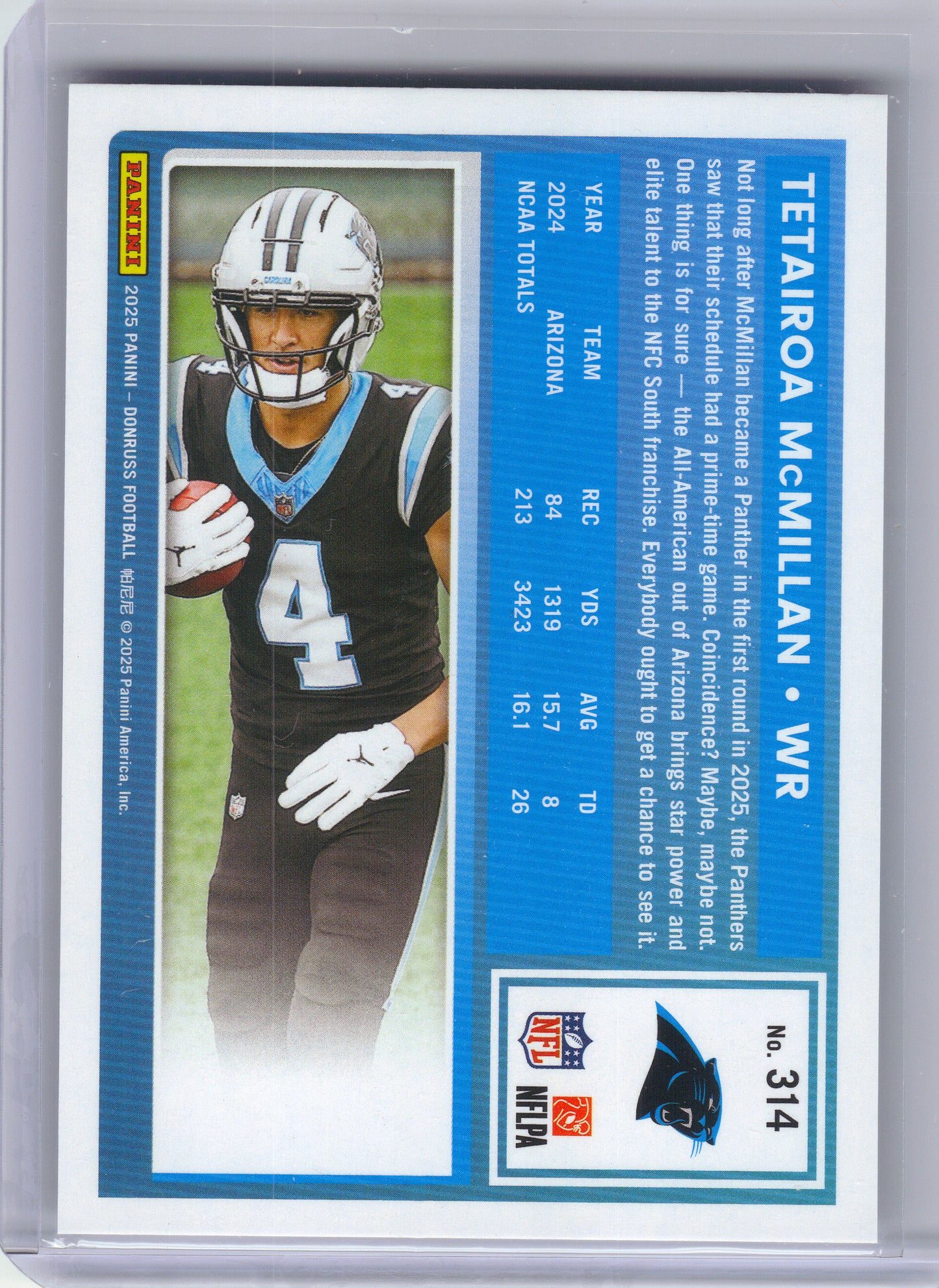 2025 Donruss #314 Tetairoa McMillan Press Proofs Purple Carolina Panthers RC